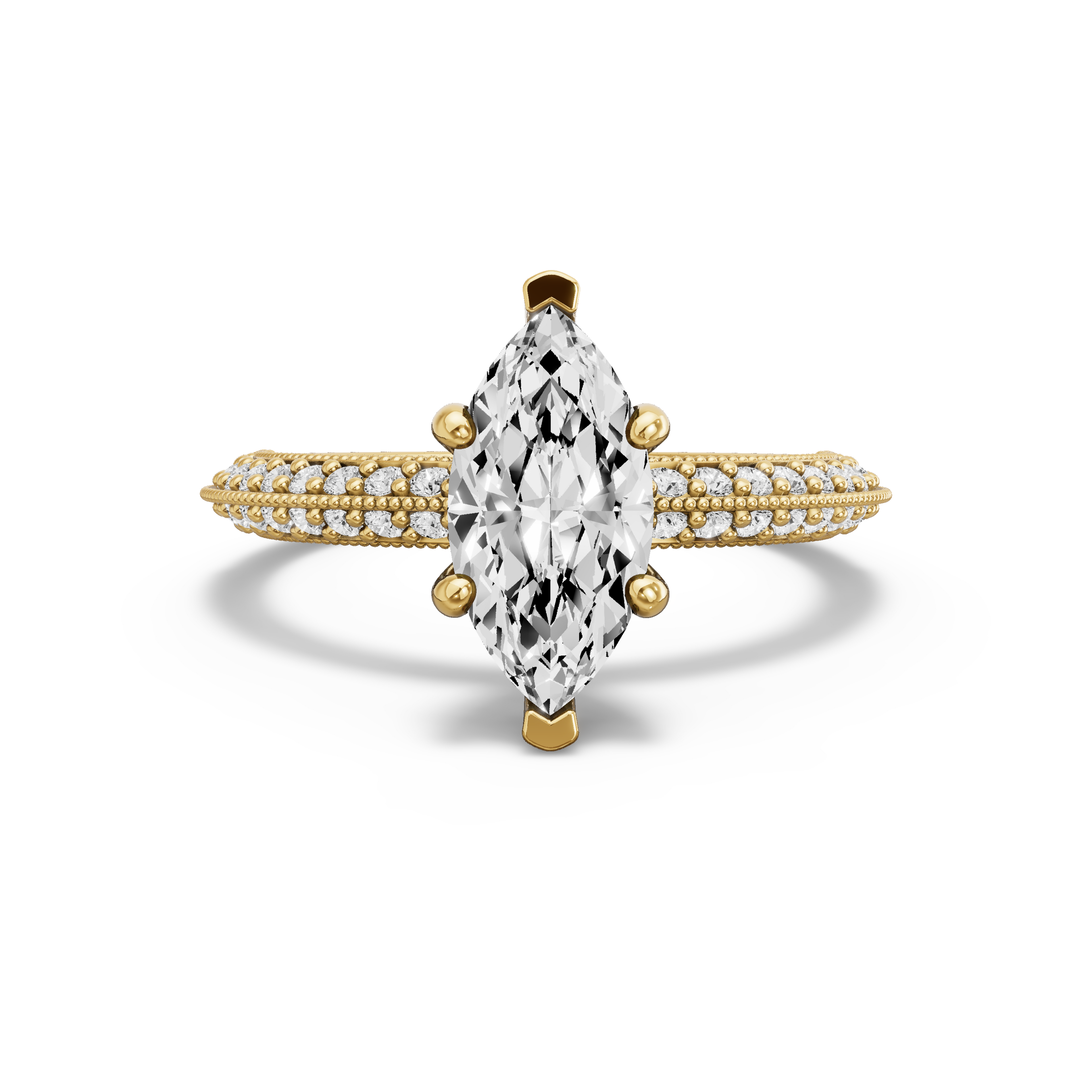 Image for Marquise Pave Basket Ring with Knife Edge Pave band in 10K Yellow Gold