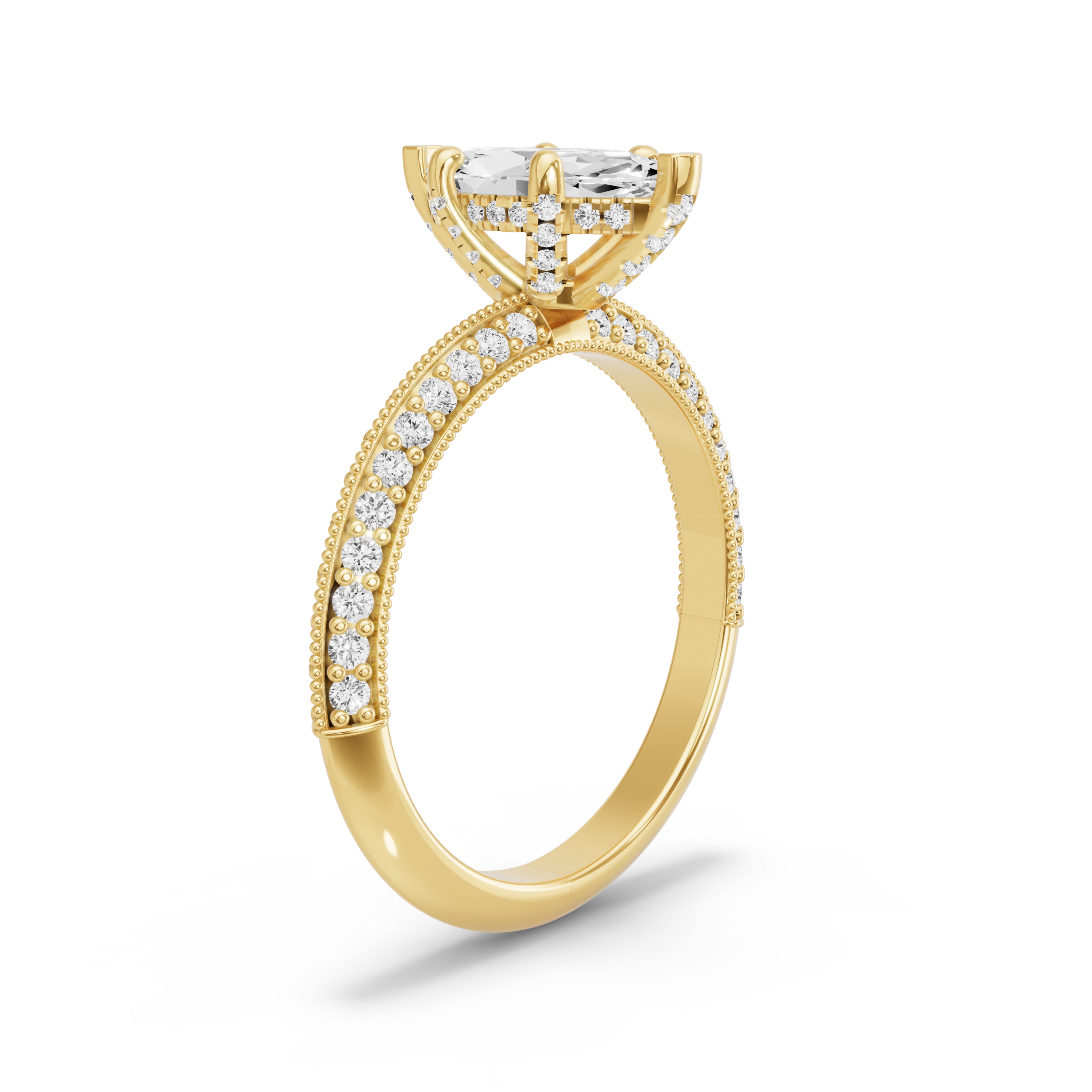 Image for Marquise Pave Basket Ring with Knife Edge Pave band in 14K Yellow Gold