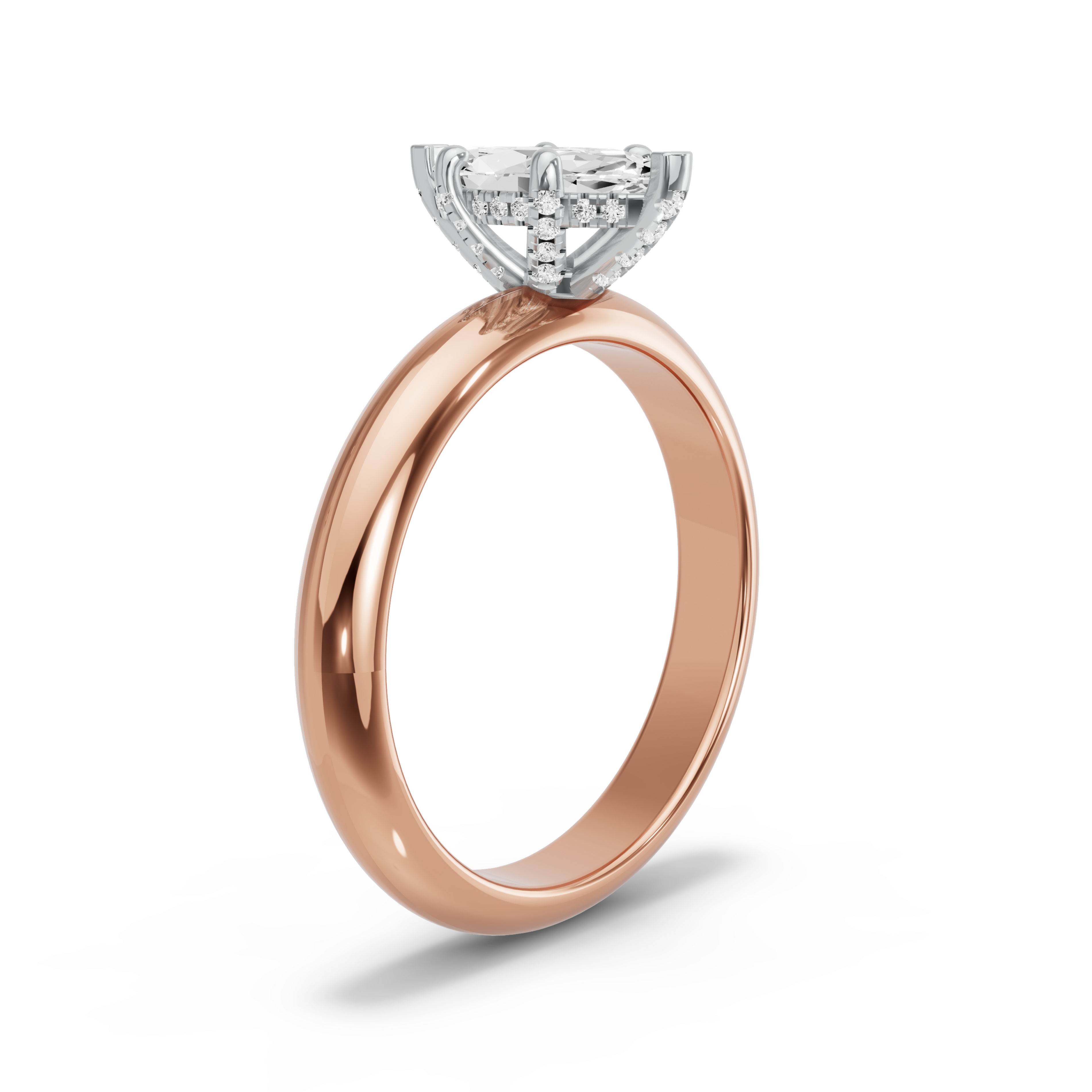 Image for Marquise Pave Basket Ring with Knife Edge Solitaire band in 10K Two Tone Rose Gold