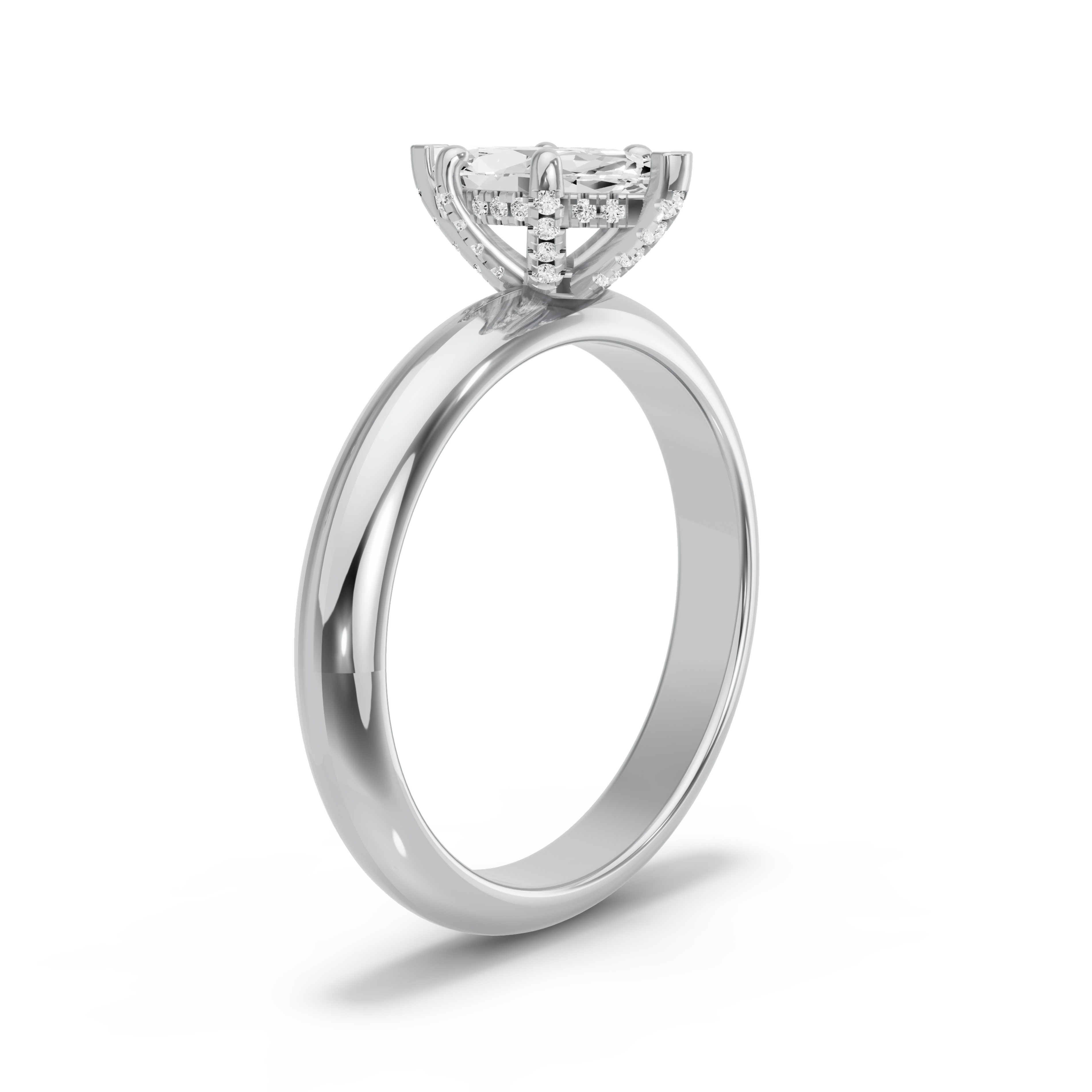 Image for Marquise Pave Basket Ring with Knife Edge Solitaire band in 14K White Gold