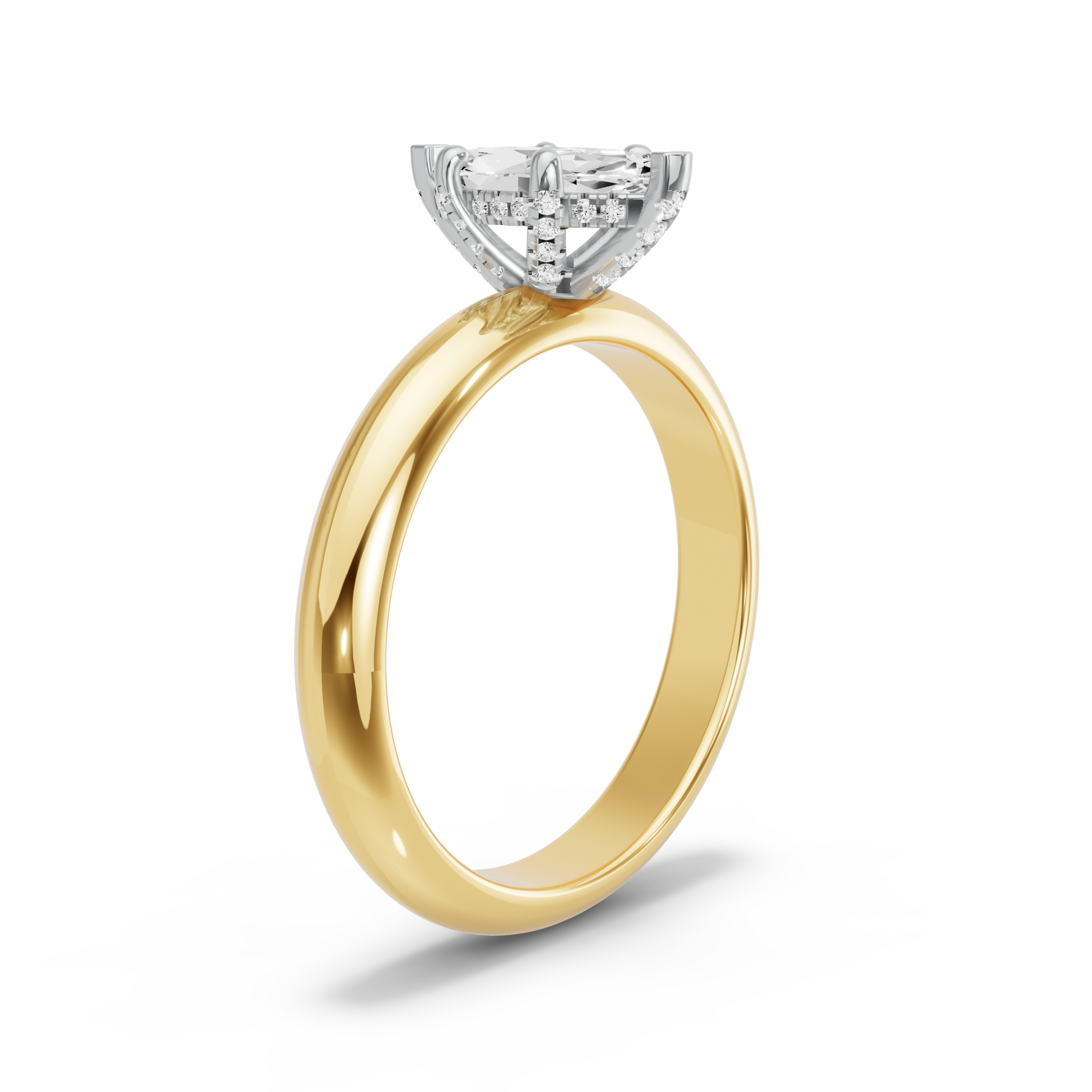 Image for Marquise Pave Basket Ring with Knife Edge Solitaire band in 10K Two Tone Yellow Gold