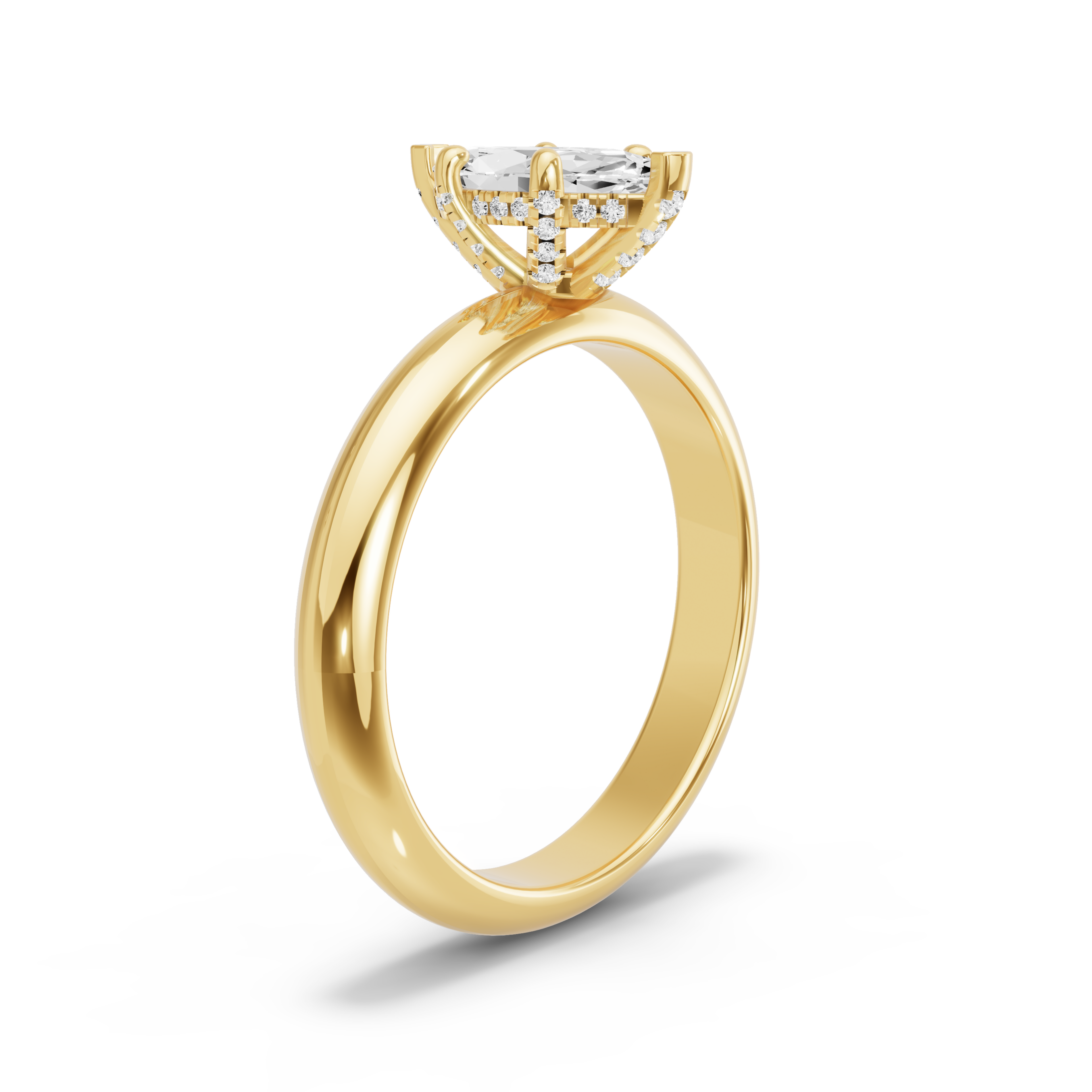 Image for Marquise Pave Basket Ring with Knife Edge Solitaire band in 10K Yellow Gold