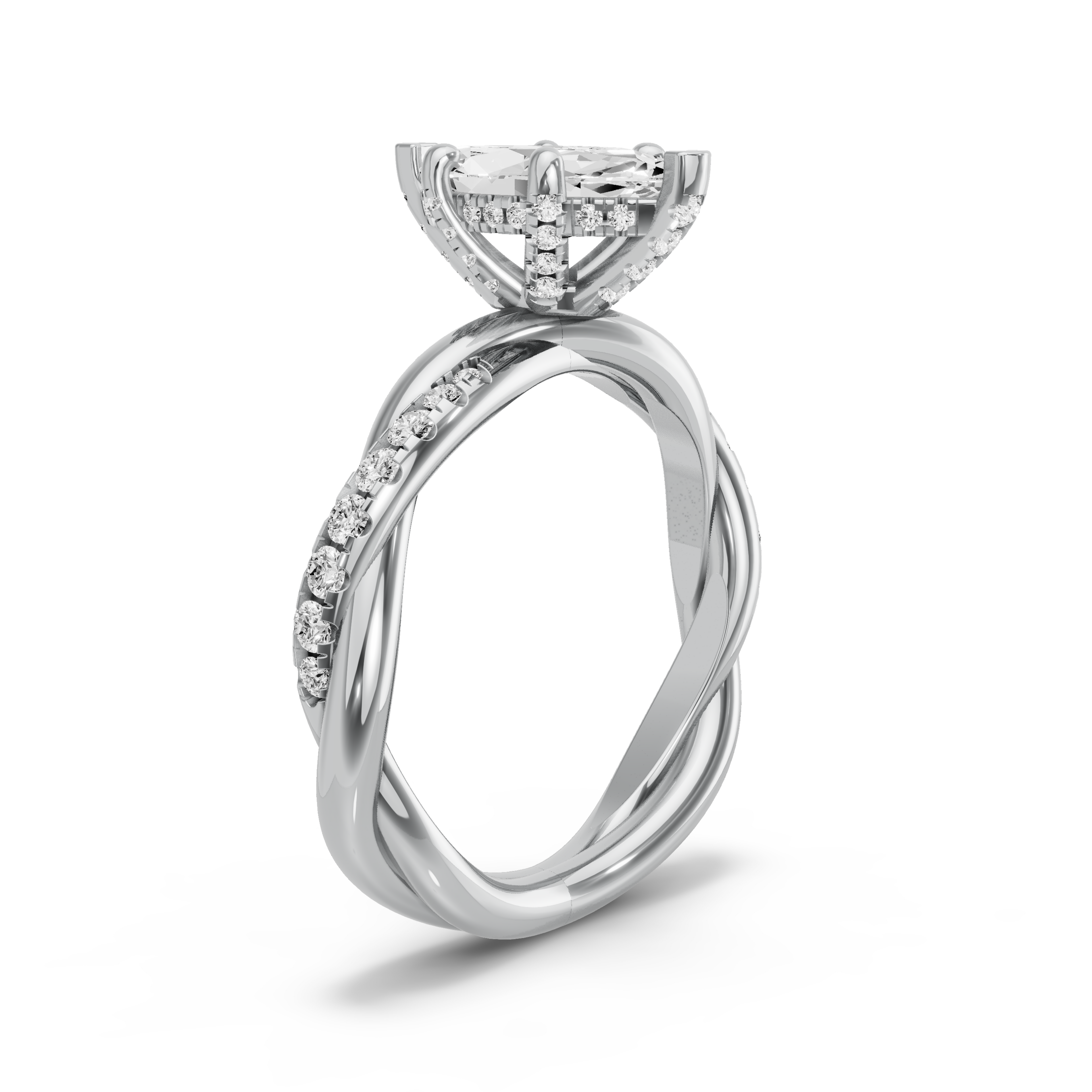 Image for Marquise Pave Basket Ring with Rope Pave band in 950 Platinum