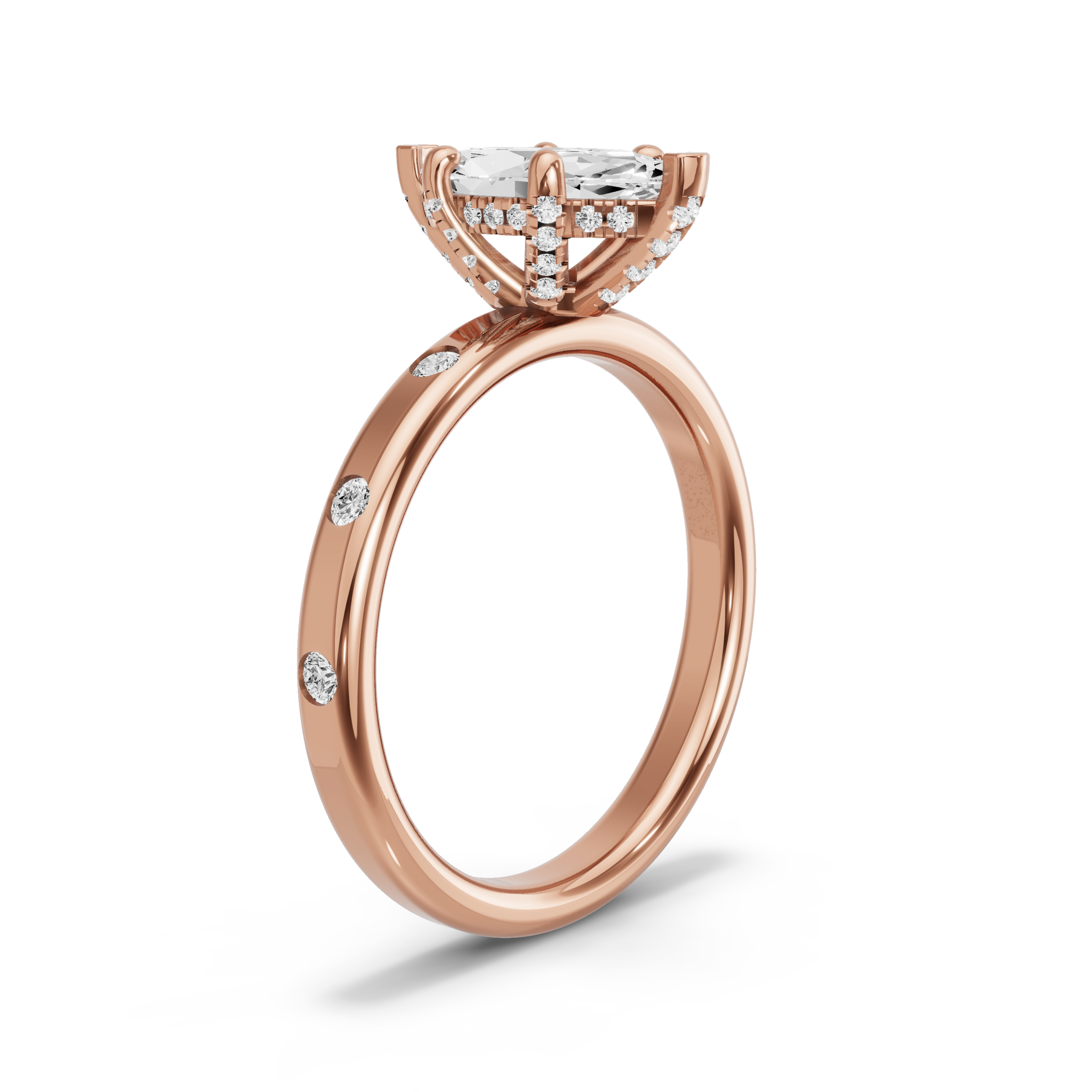 Image for Marquise Pave Basket Ring with Sleek Accent band in 14K Rose Gold