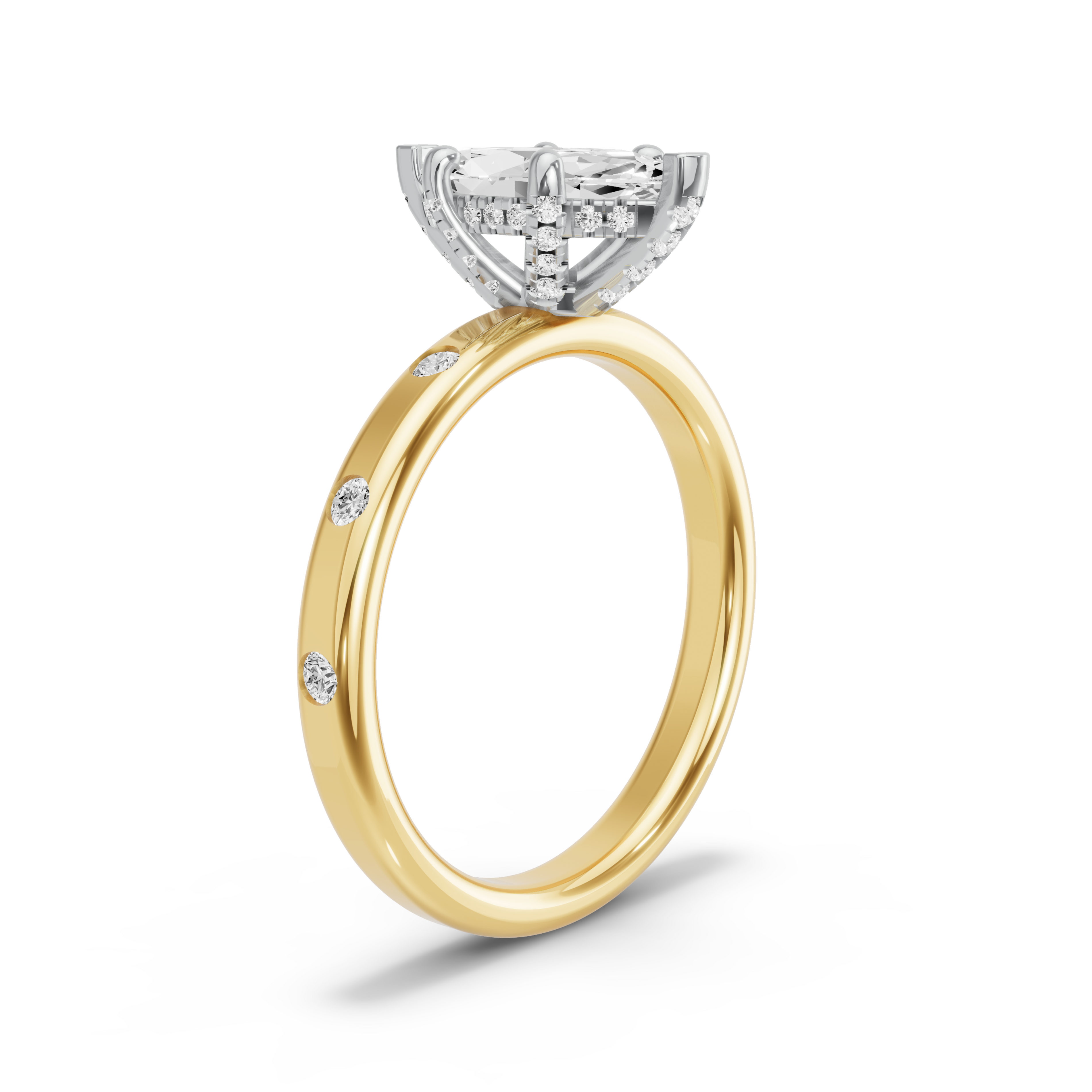 Image for Marquise Pave Basket Ring with Sleek Accent band in 14K Two Tone Yellow Gold