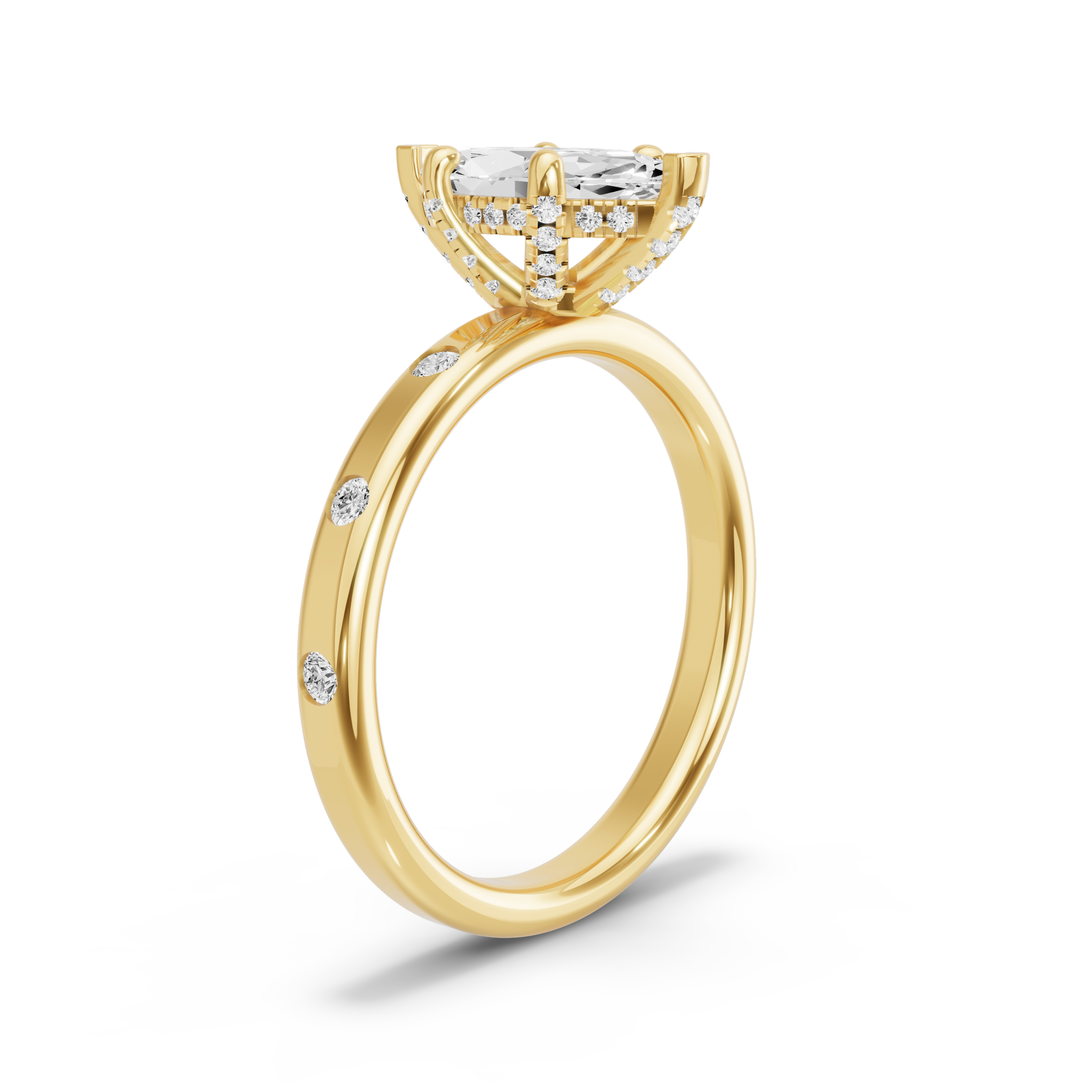 Image for Marquise Pave Basket Ring with Sleek Accent band in 18K Yellow Gold