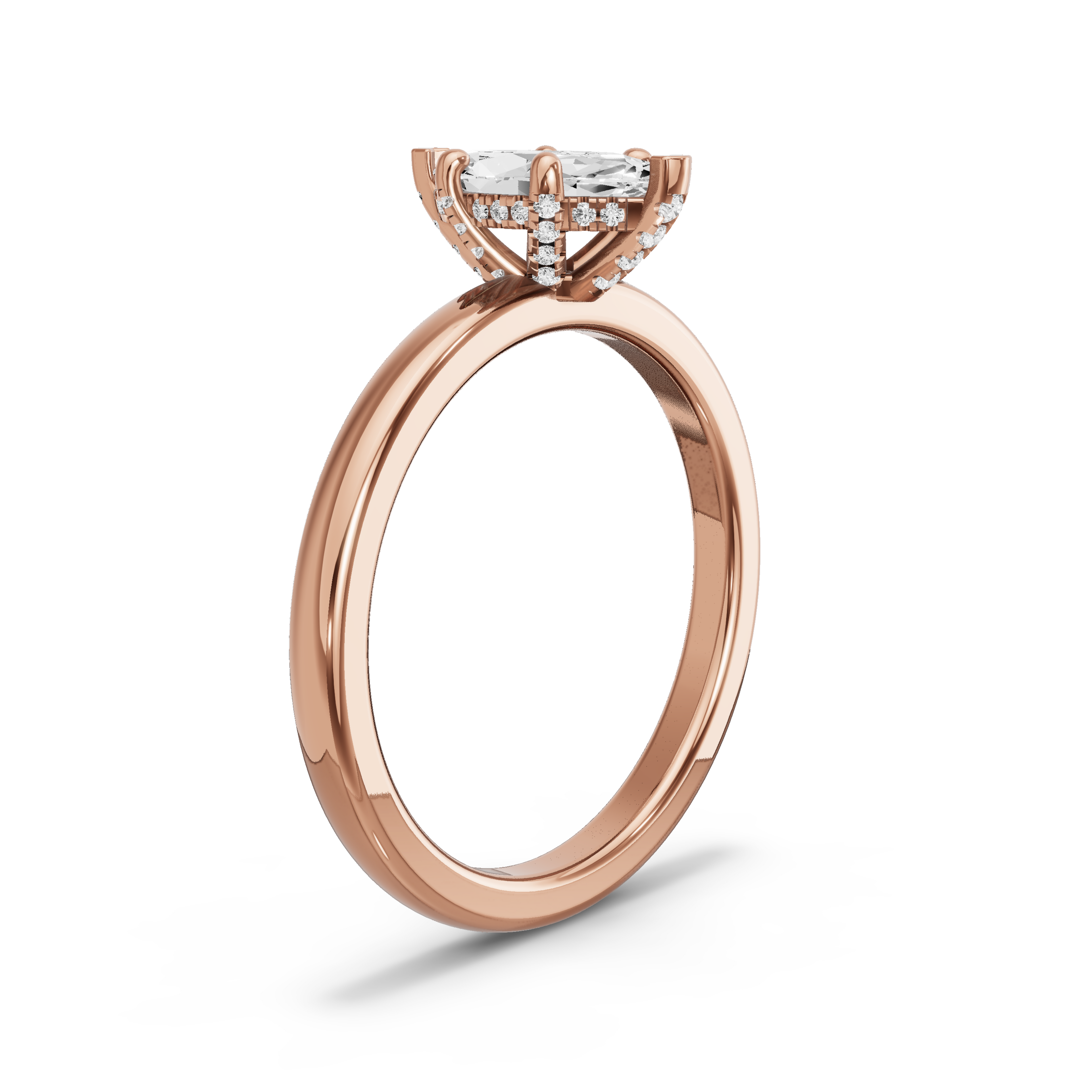 Image for Marquise Pave Basket Ring with Solitaire band in 10K Rose Gold