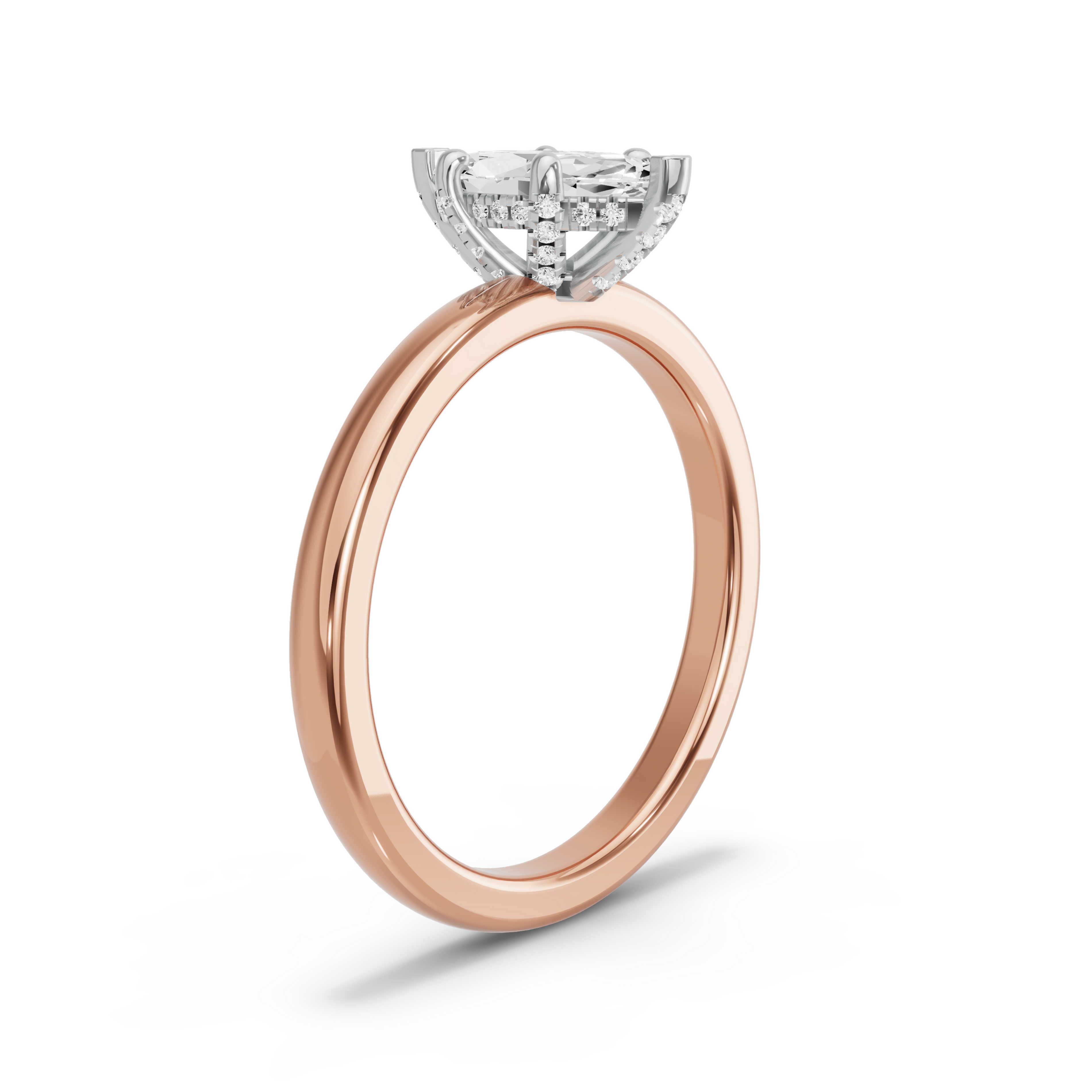 Image for Marquise Pave Basket Ring with Solitaire band in 14K Two Tone Rose Gold
