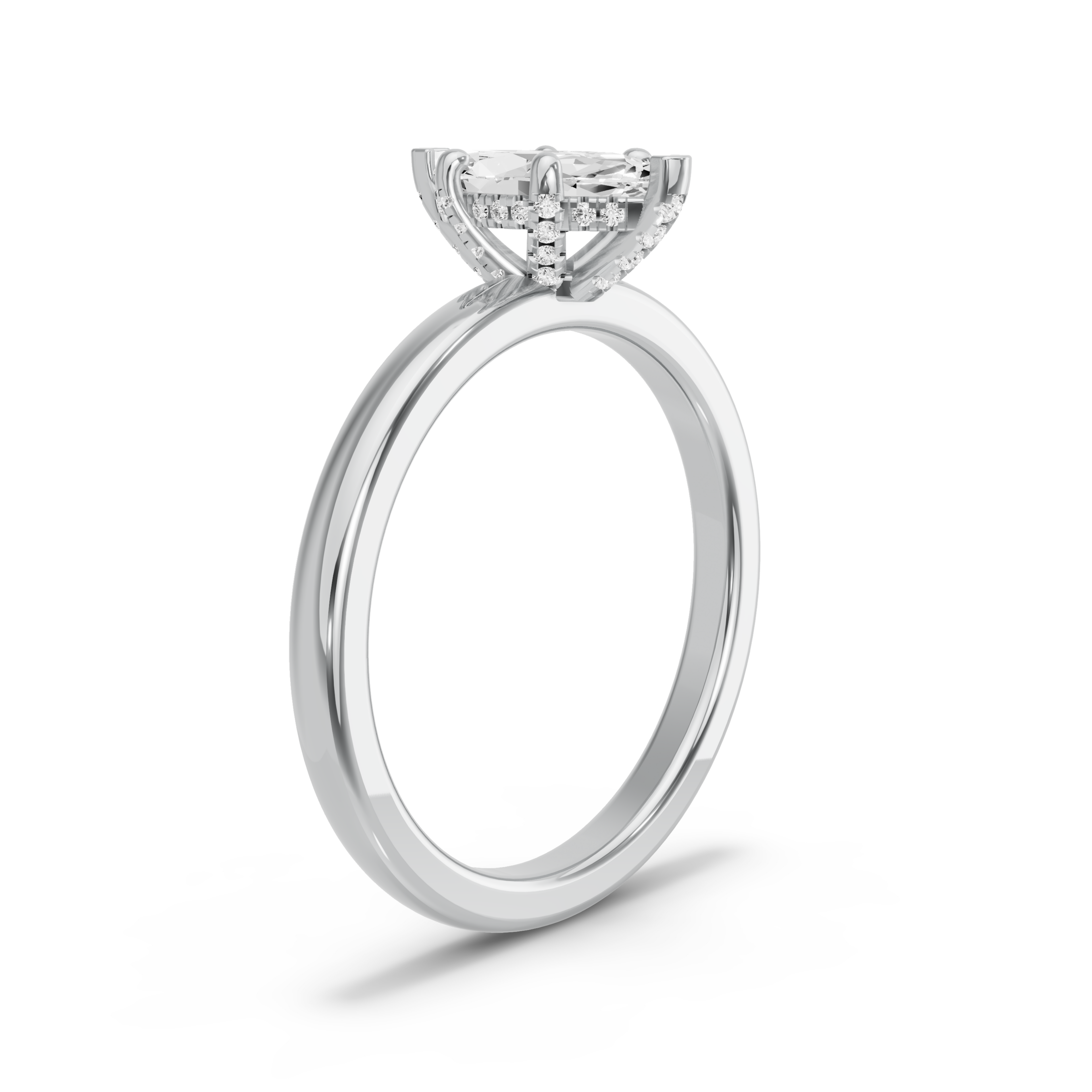 Image for Marquise Pave Basket Ring with Solitaire band in 18K White Gold