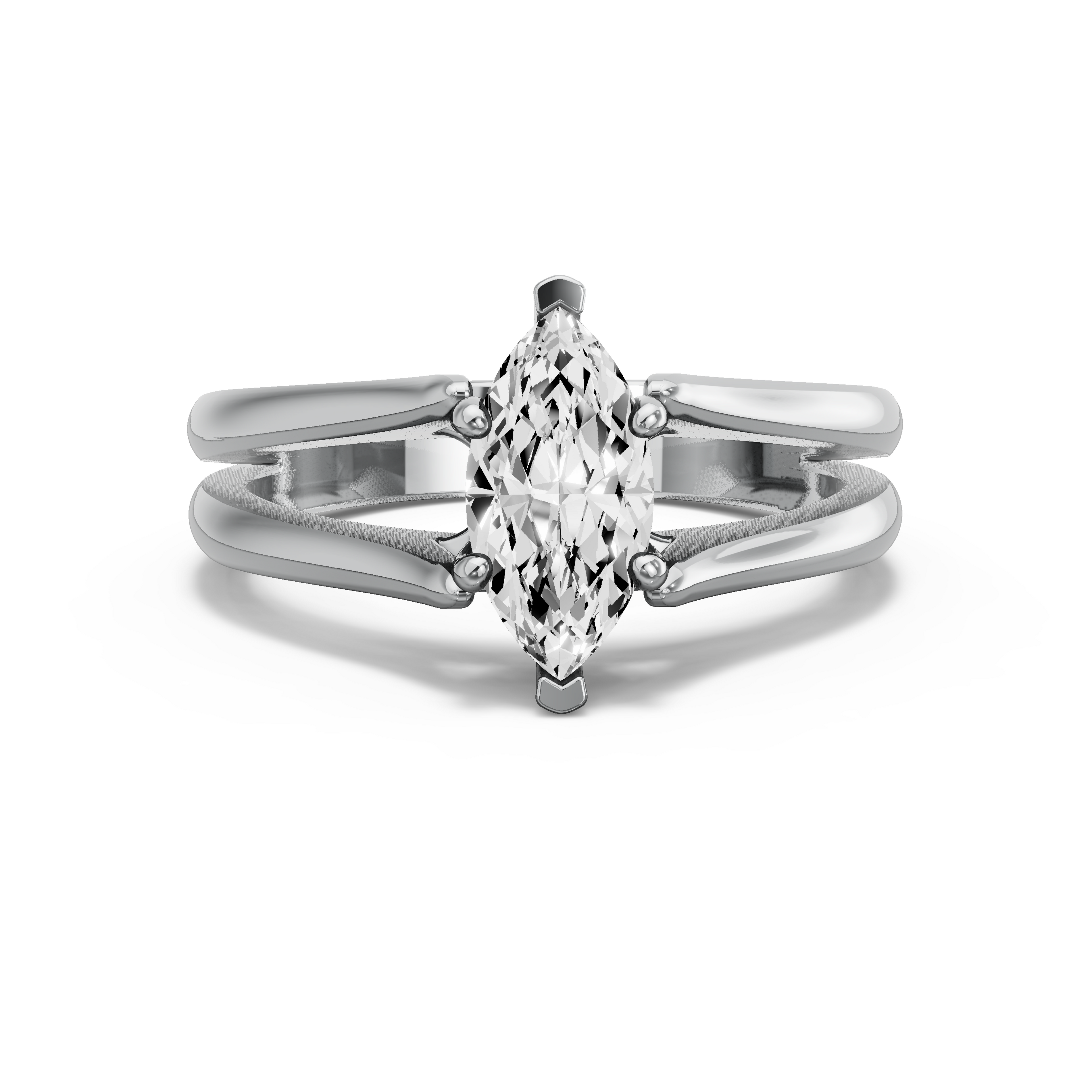 Image for Marquise Pave Basket Ring with Split Ring Solitaire band in 18K White Gold