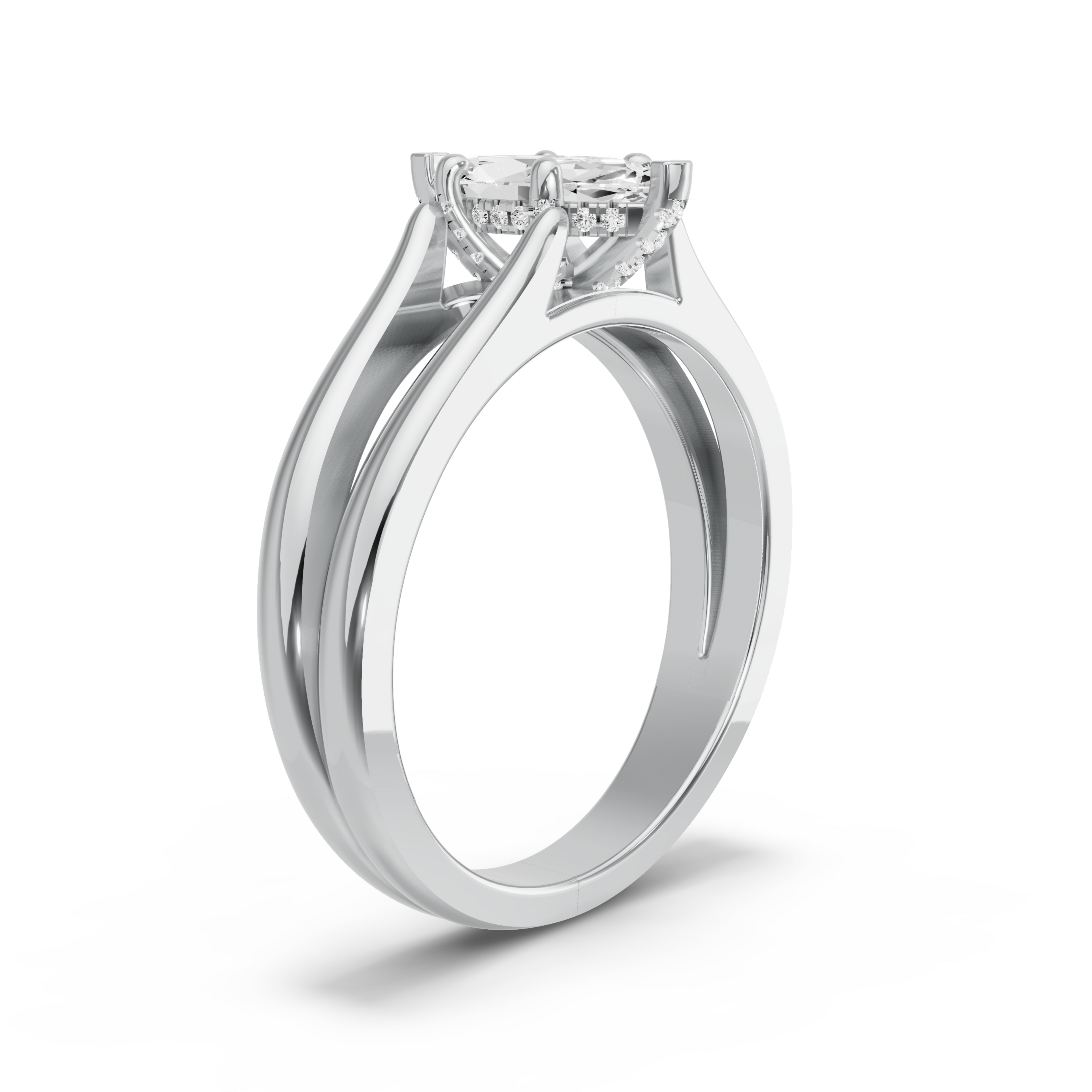 Image for Marquise Pave Basket Ring with Split Ring Solitaire band in 950 Platinum