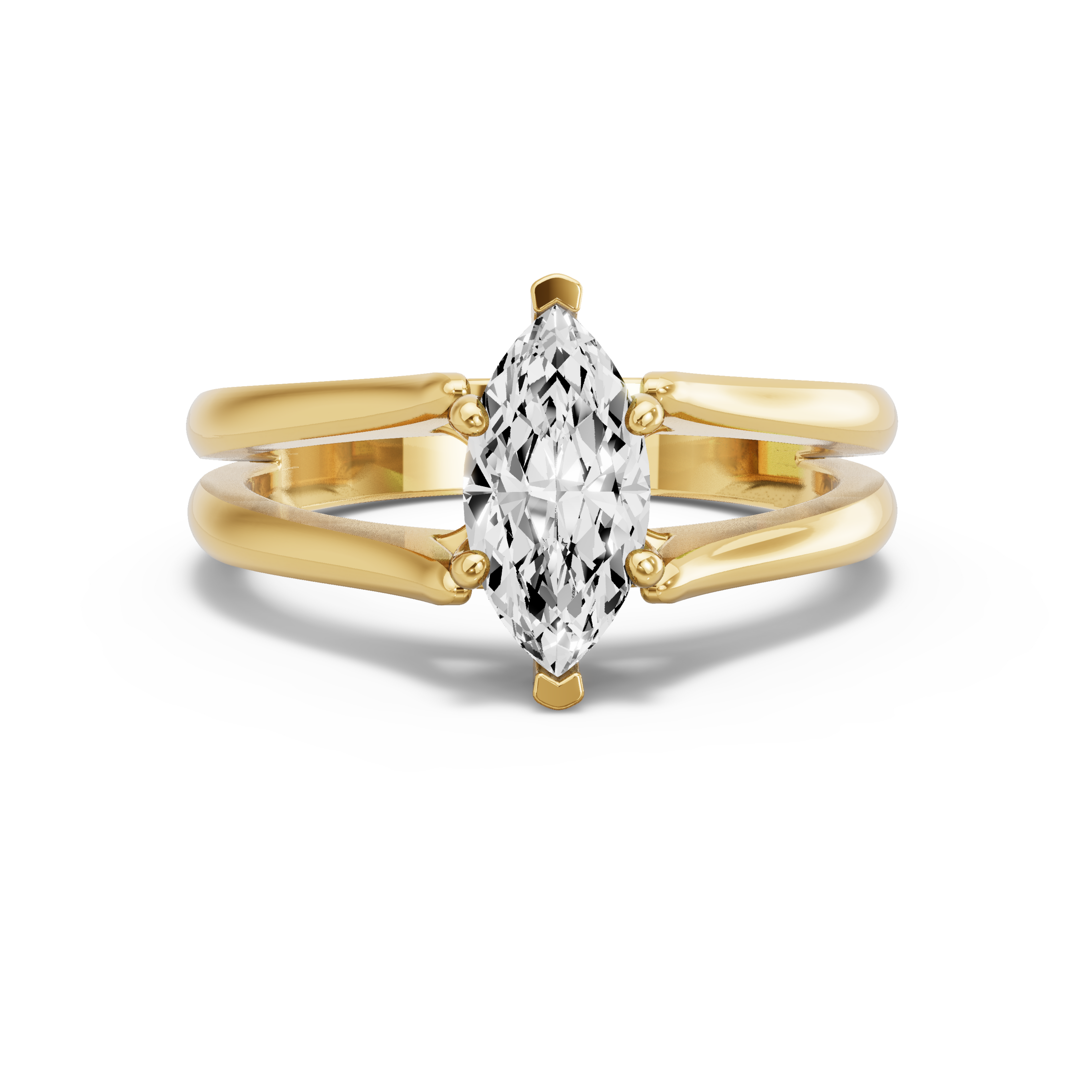 Image for Marquise Pave Basket Ring with Split Ring Solitaire band in 18K Yellow Gold