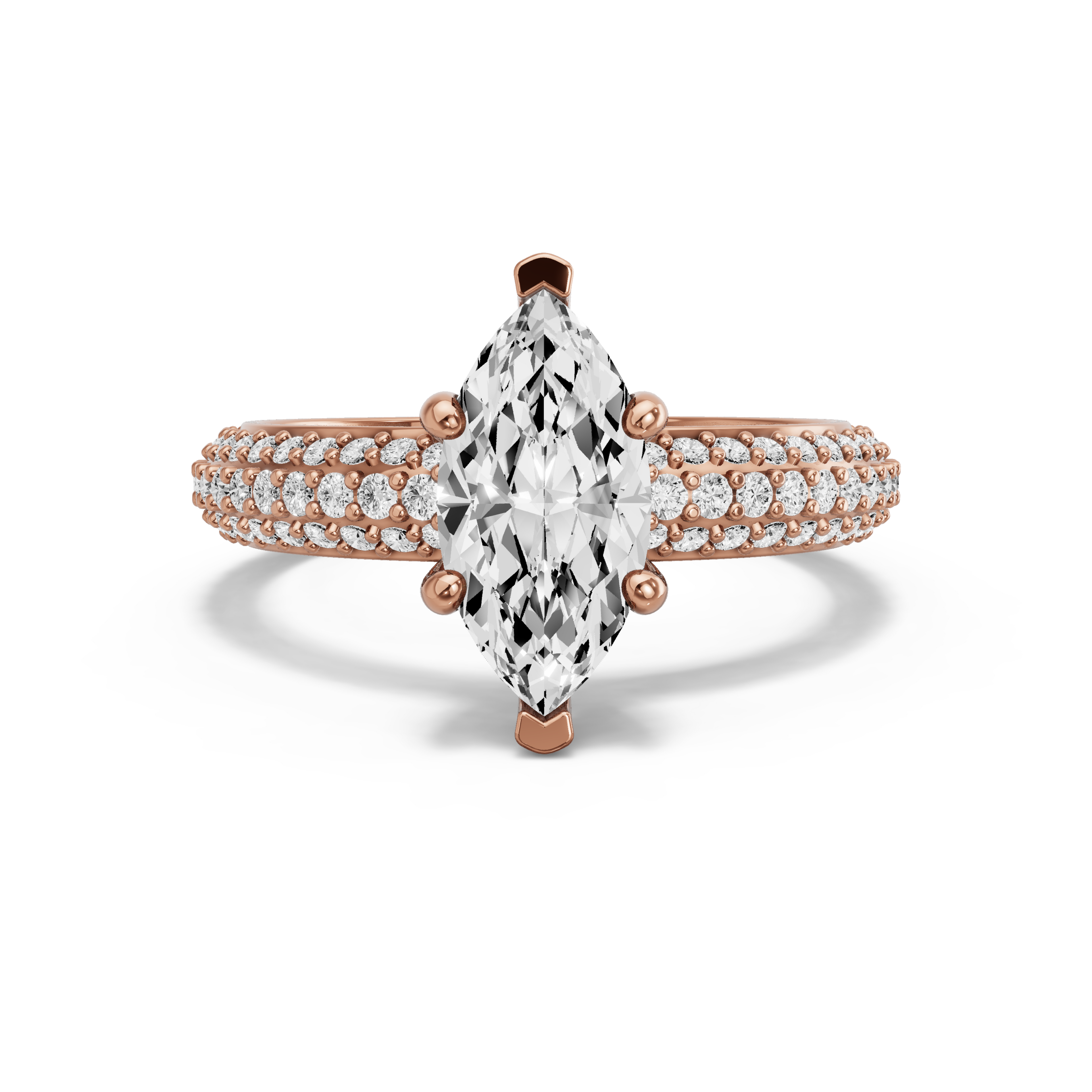 Image for Marquise Pave Basket Ring with Triple Row Pave band in 18K Rose Gold