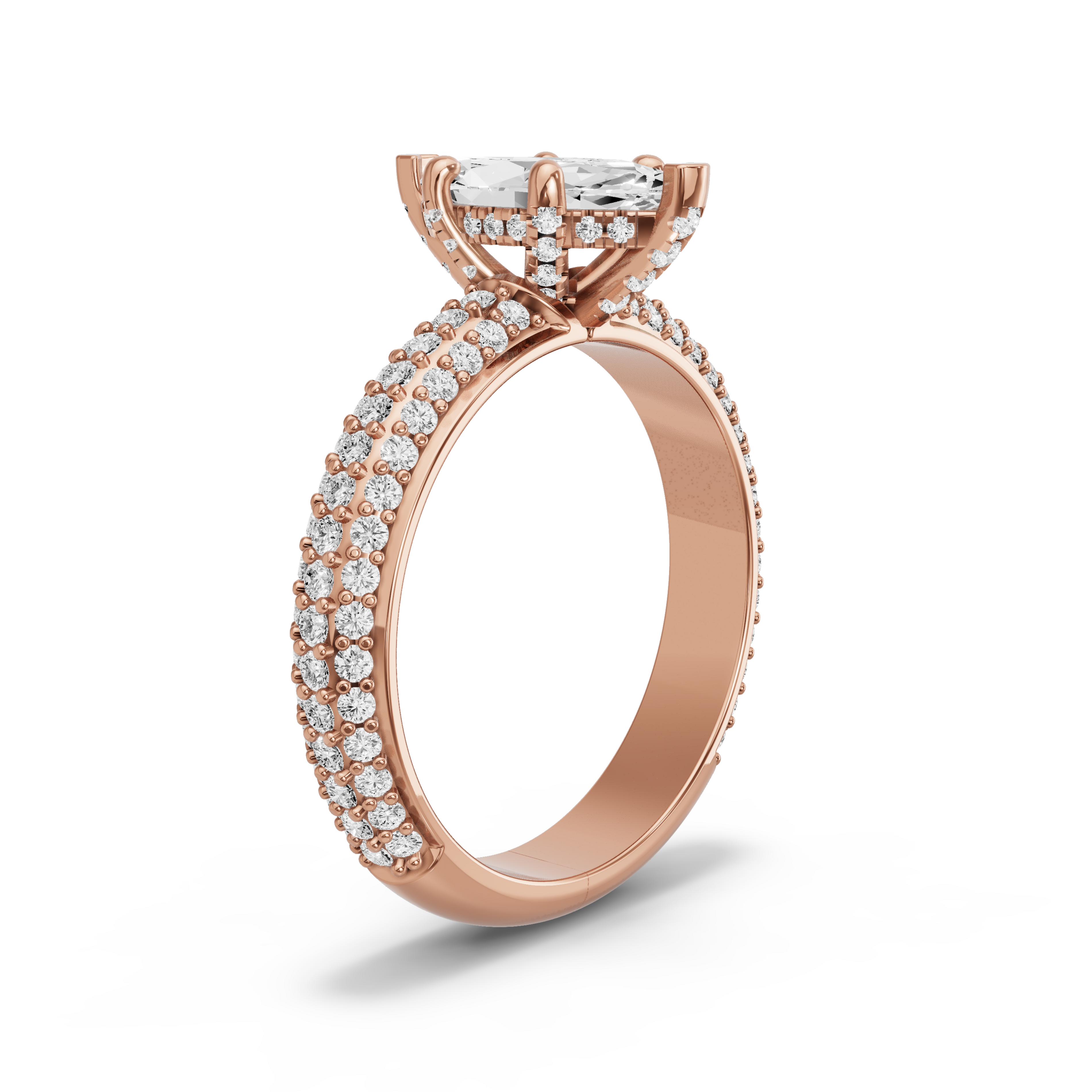 Image for Marquise Pave Basket Ring with Triple Row Pave band in 18K Rose Gold