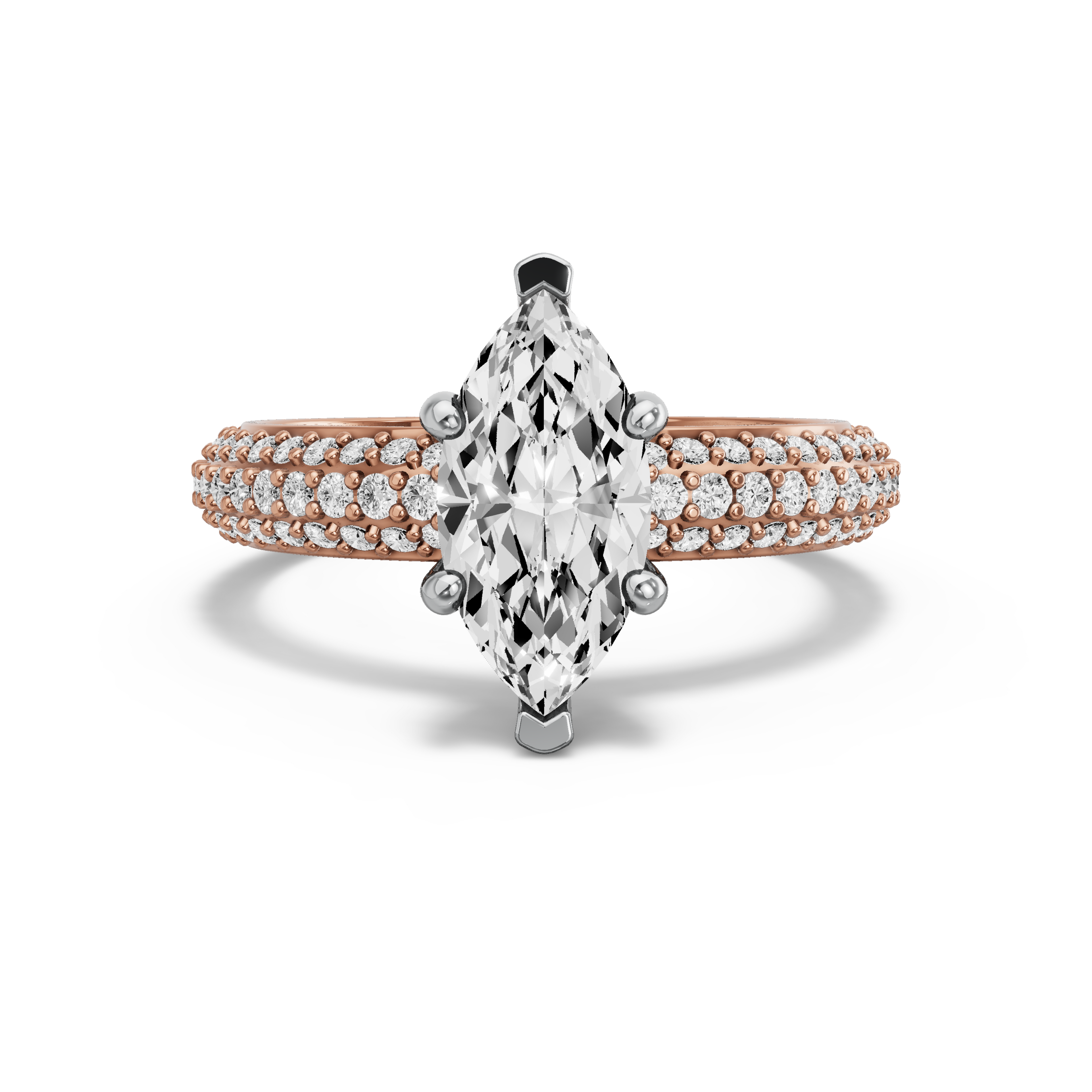 Image for Marquise Pave Basket Ring with Triple Row Pave band in 10K Two Tone Rose Gold