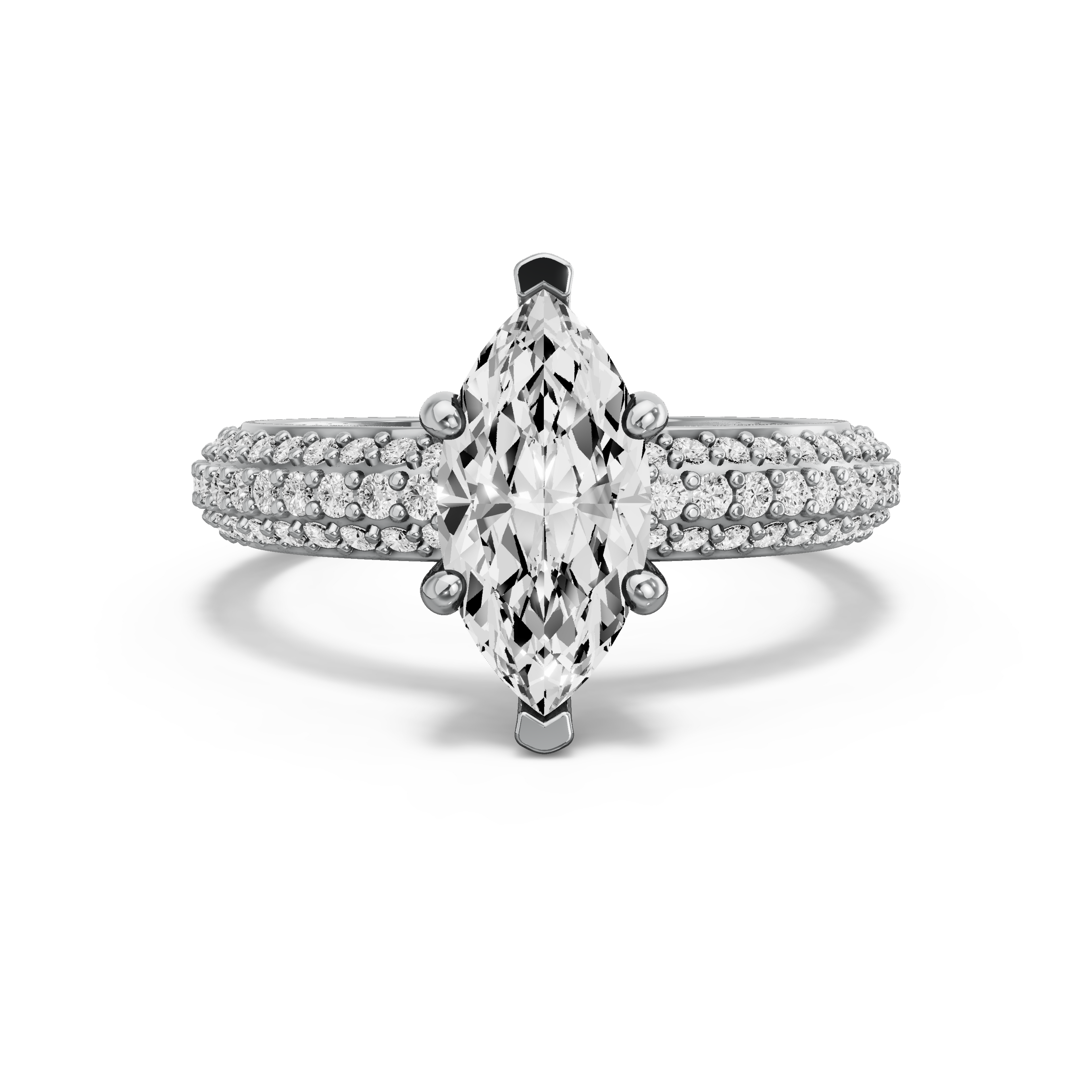 Image for Marquise Pave Basket Ring with Triple Row Pave band in 14K White Gold
