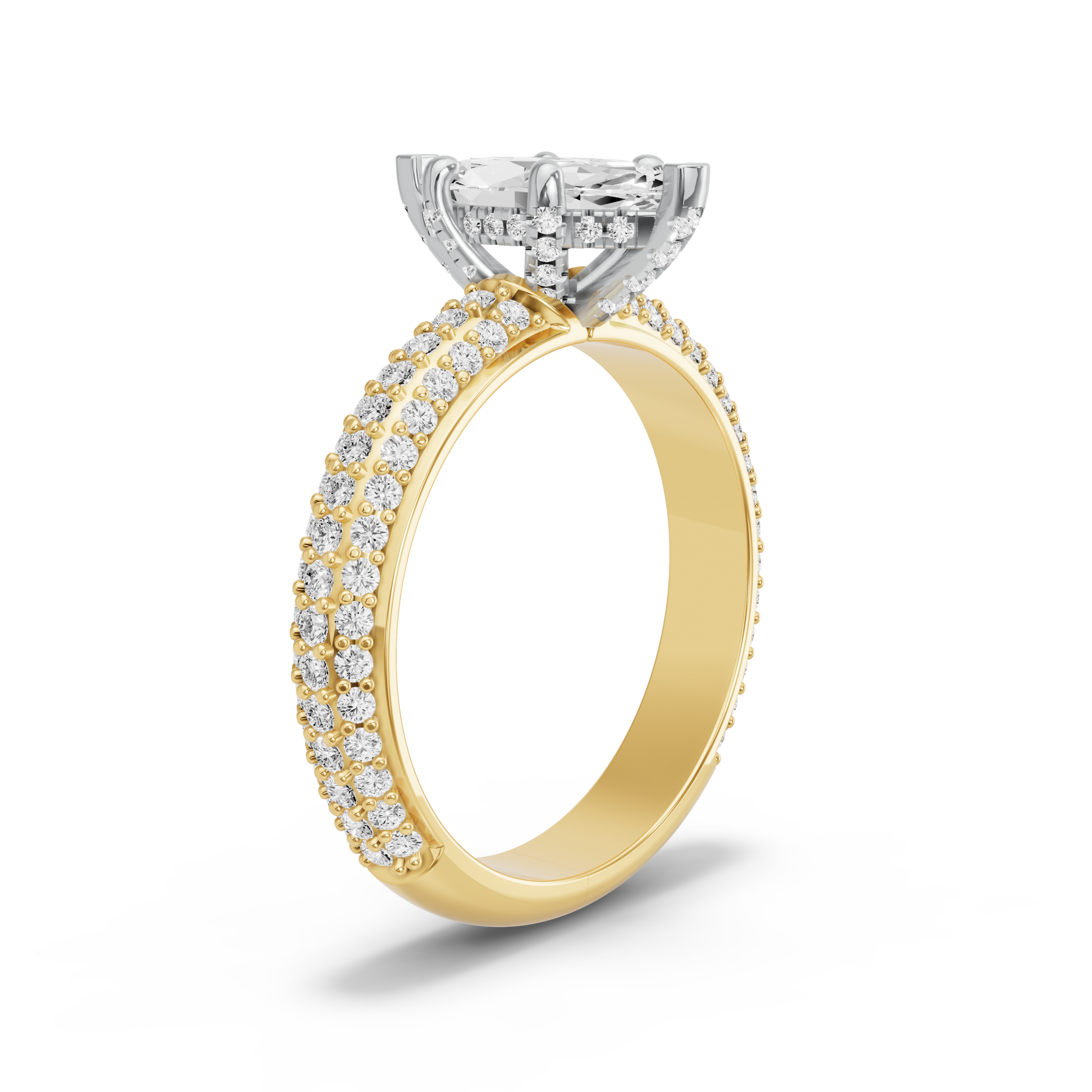 Image for Marquise Pave Basket Ring with Triple Row Pave band in 10K Two Tone Yellow Gold