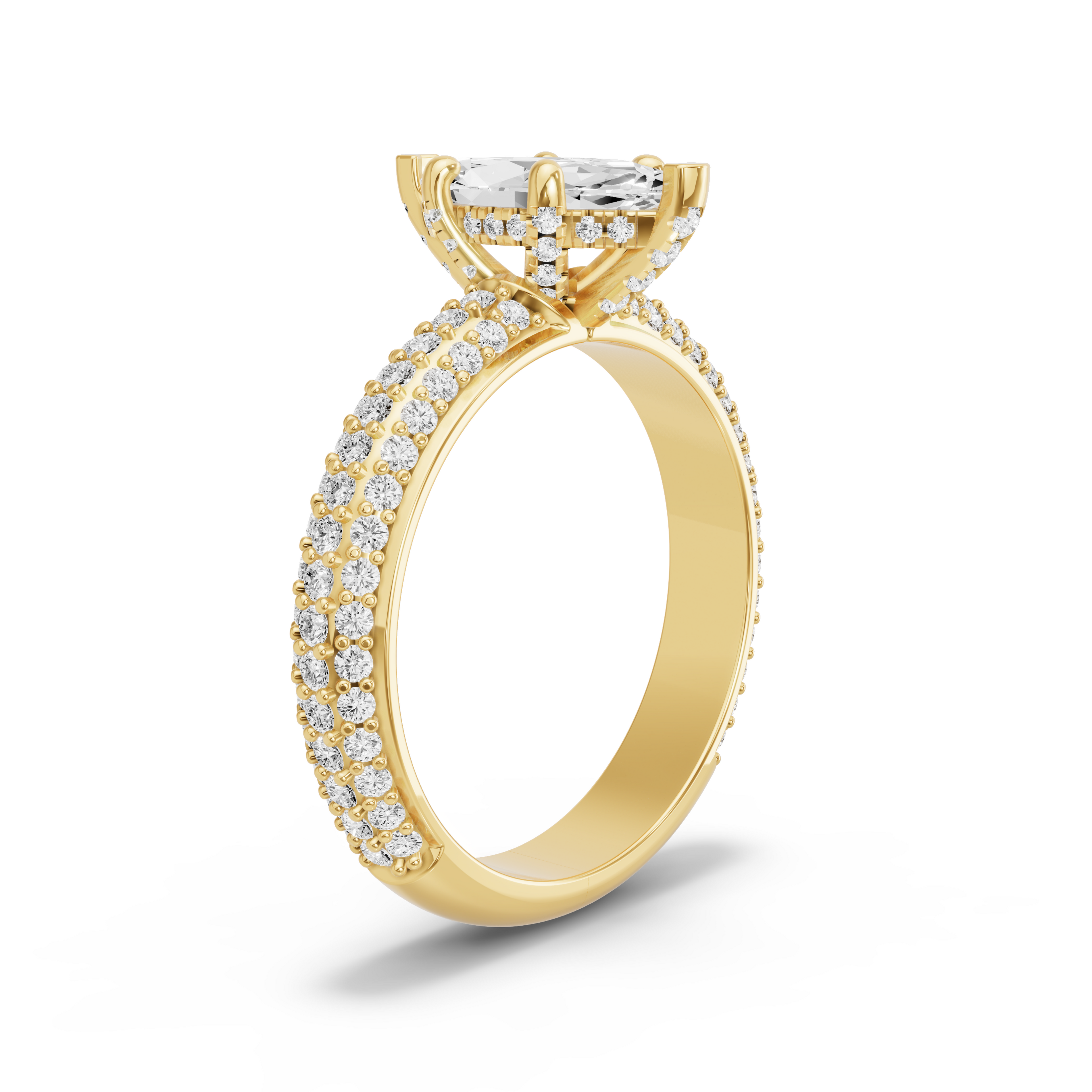 Image for Marquise Pave Basket Ring with Triple Row Pave band in 14K Yellow Gold