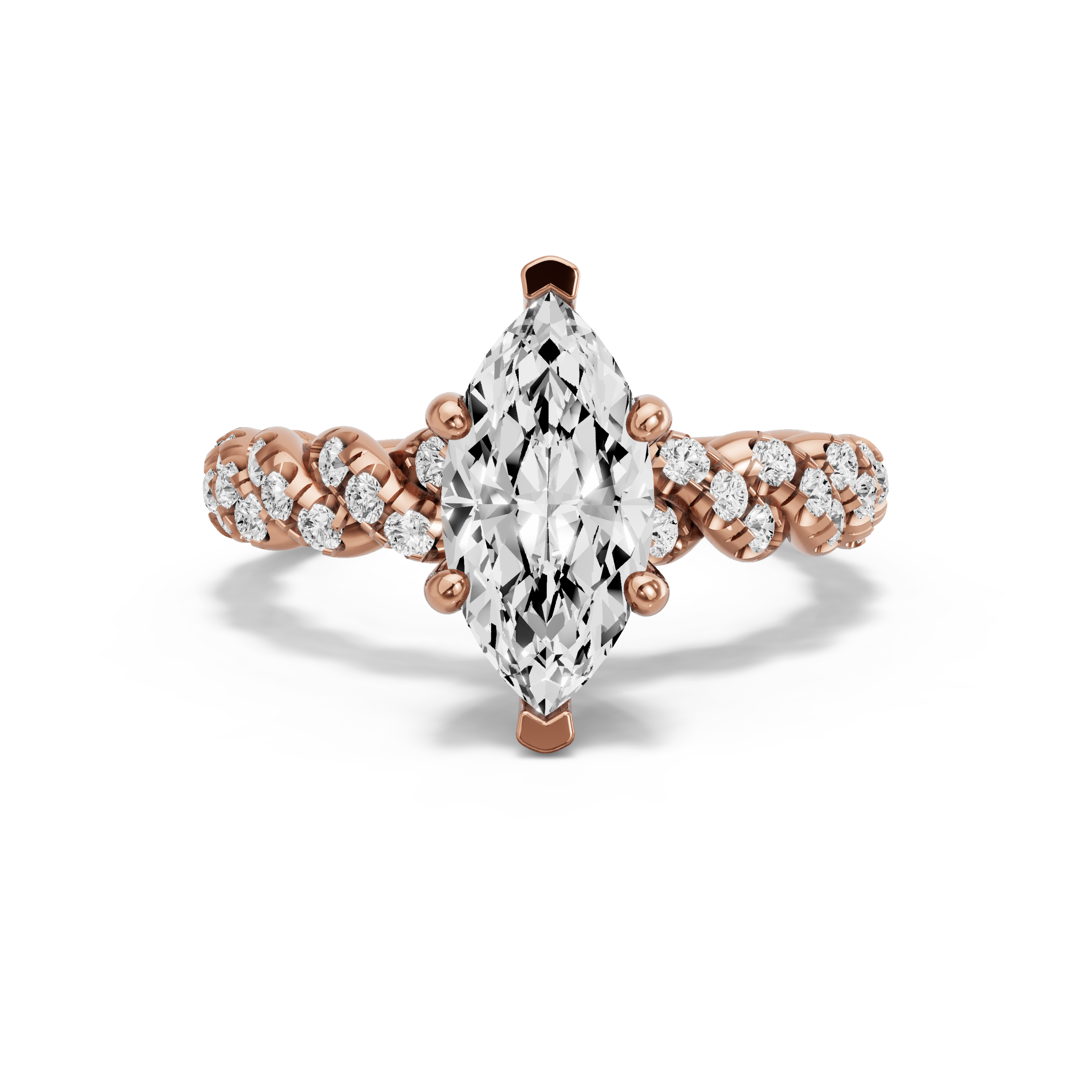 Image for Marquise Pave Basket Ring with Twist Pave band in 18K Rose Gold