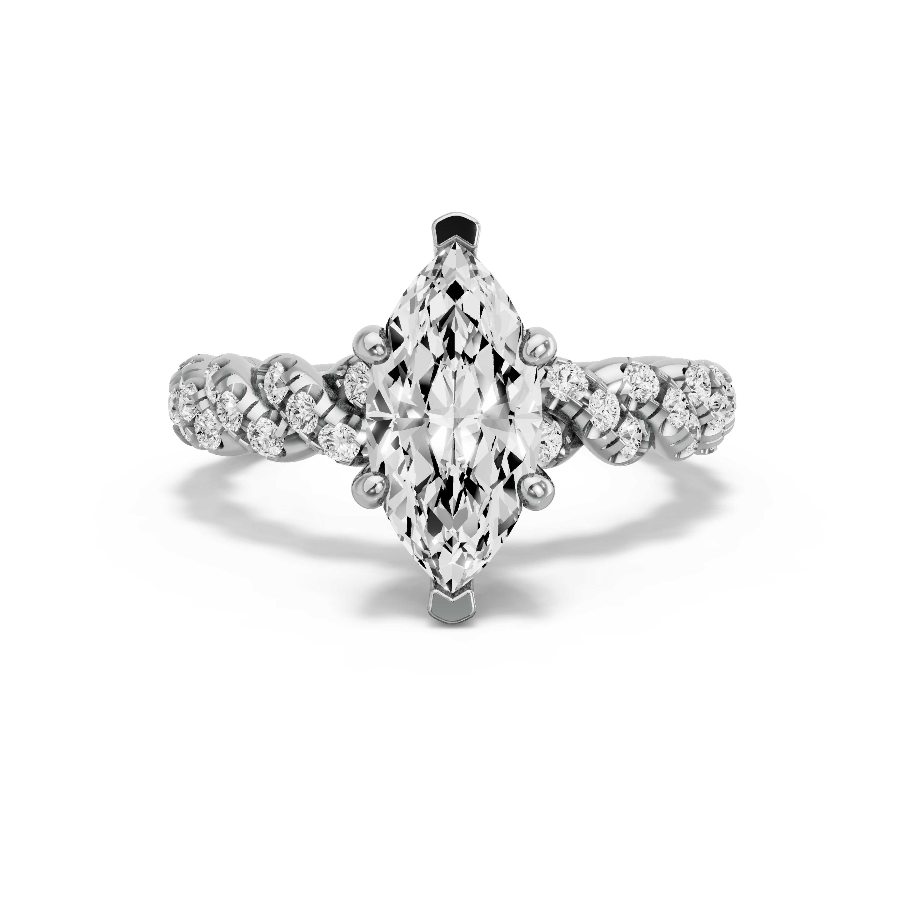 Image for Marquise Pave Basket Ring with Twist Pave band in 18K White Gold