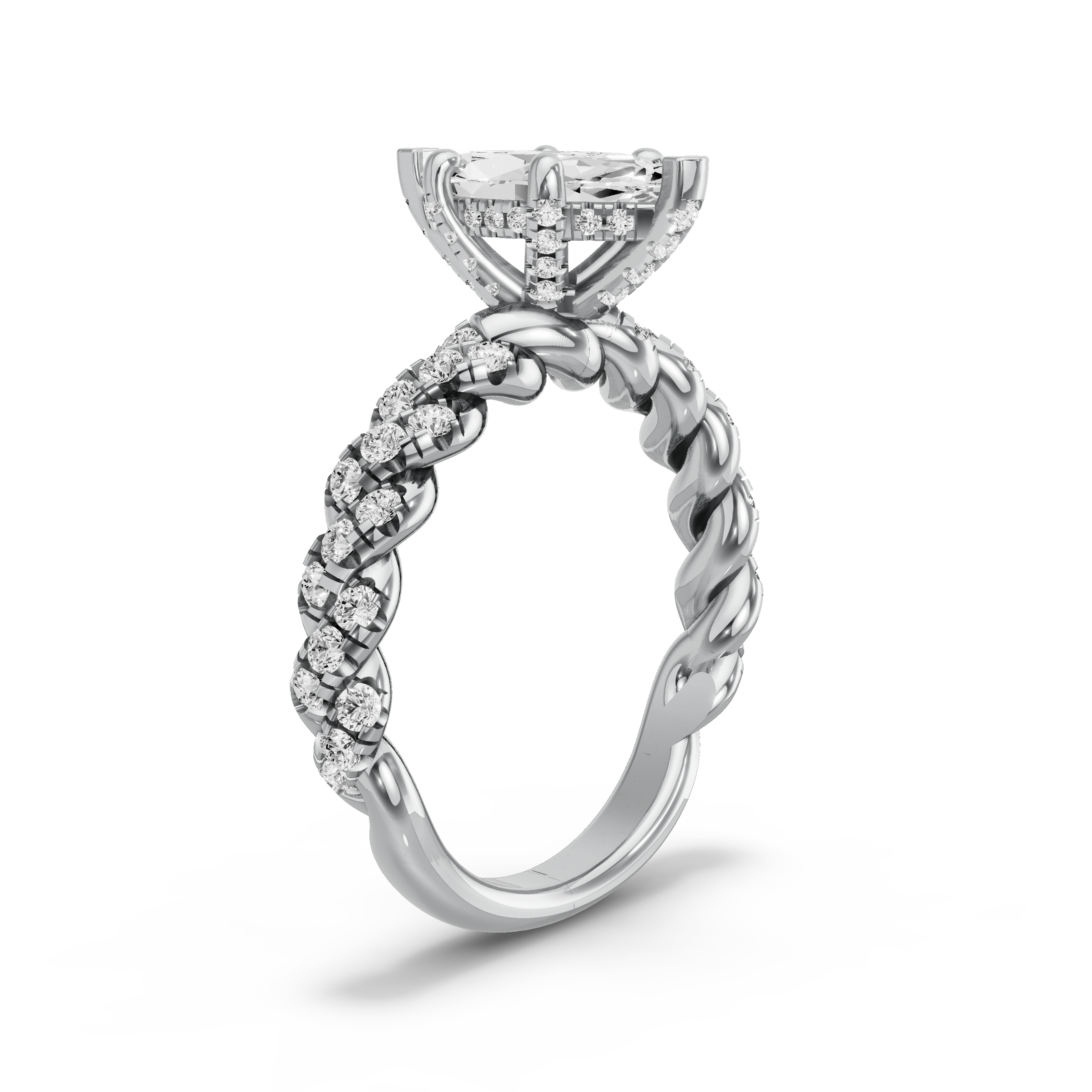 Image for Marquise Pave Basket Ring with Twist Pave band in 18K White Gold