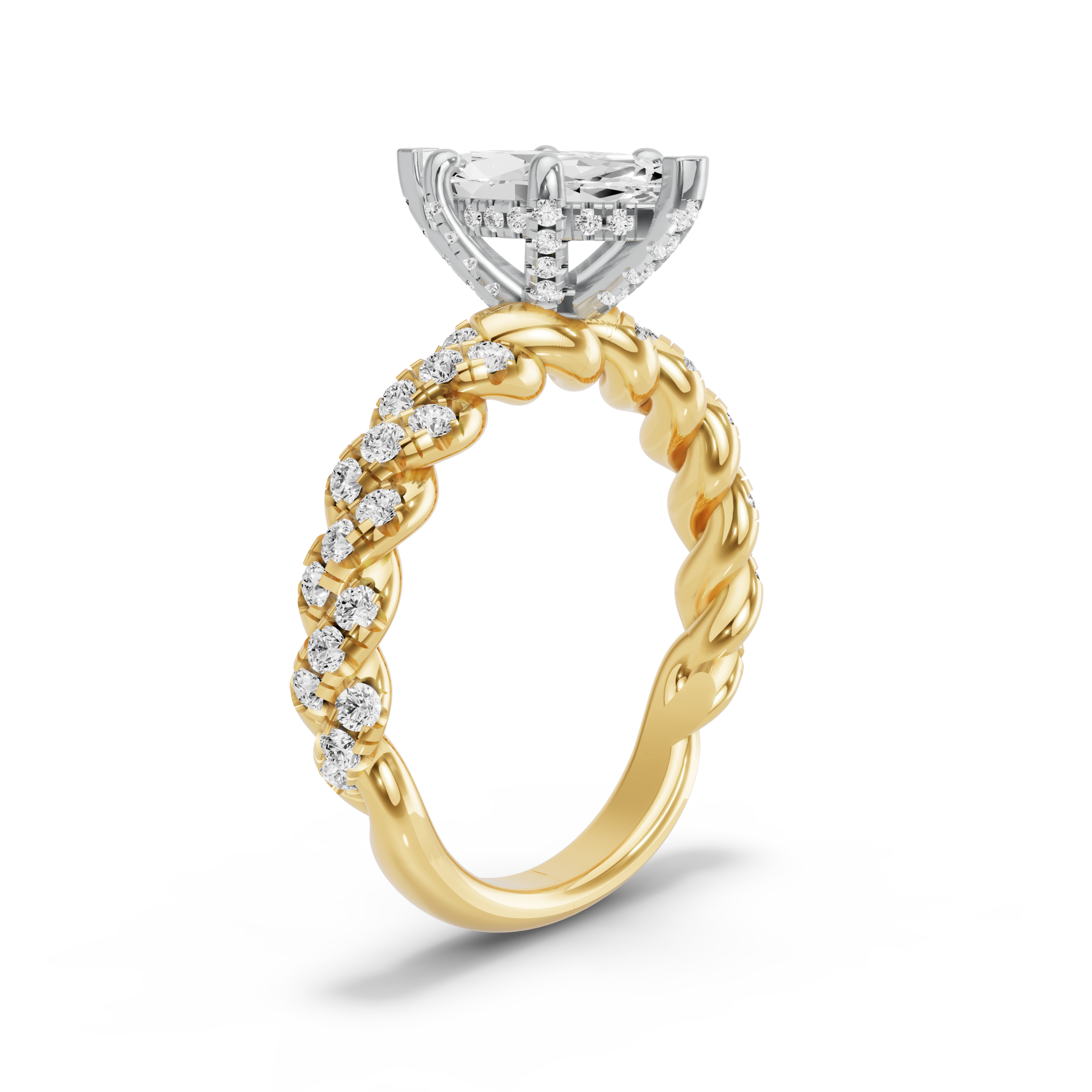 Image for Marquise Pave Basket Ring with Twist Pave band in 14K Two Tone Yellow Gold