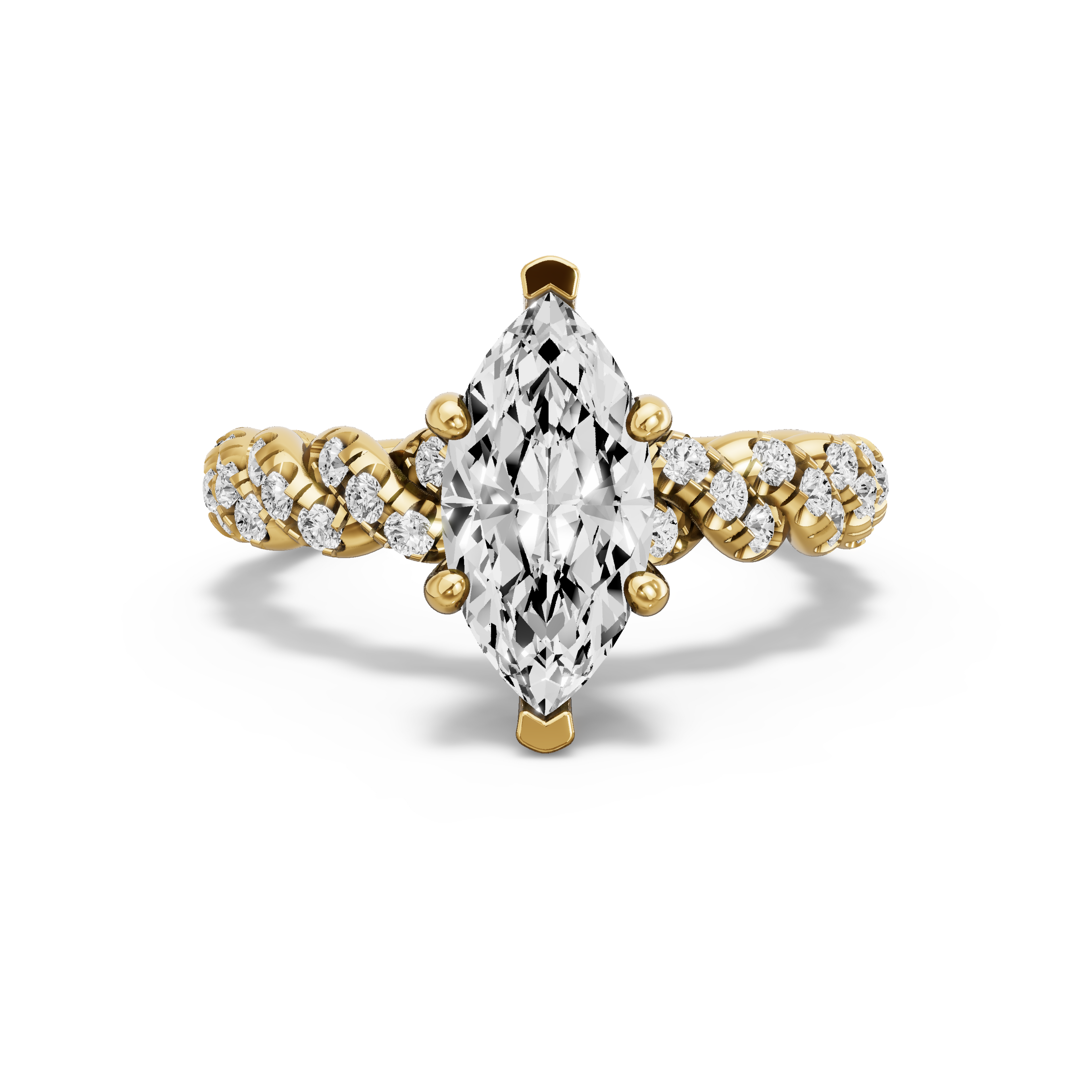 Image for Marquise Pave Basket Ring with Twist Pave band in 10K Yellow Gold