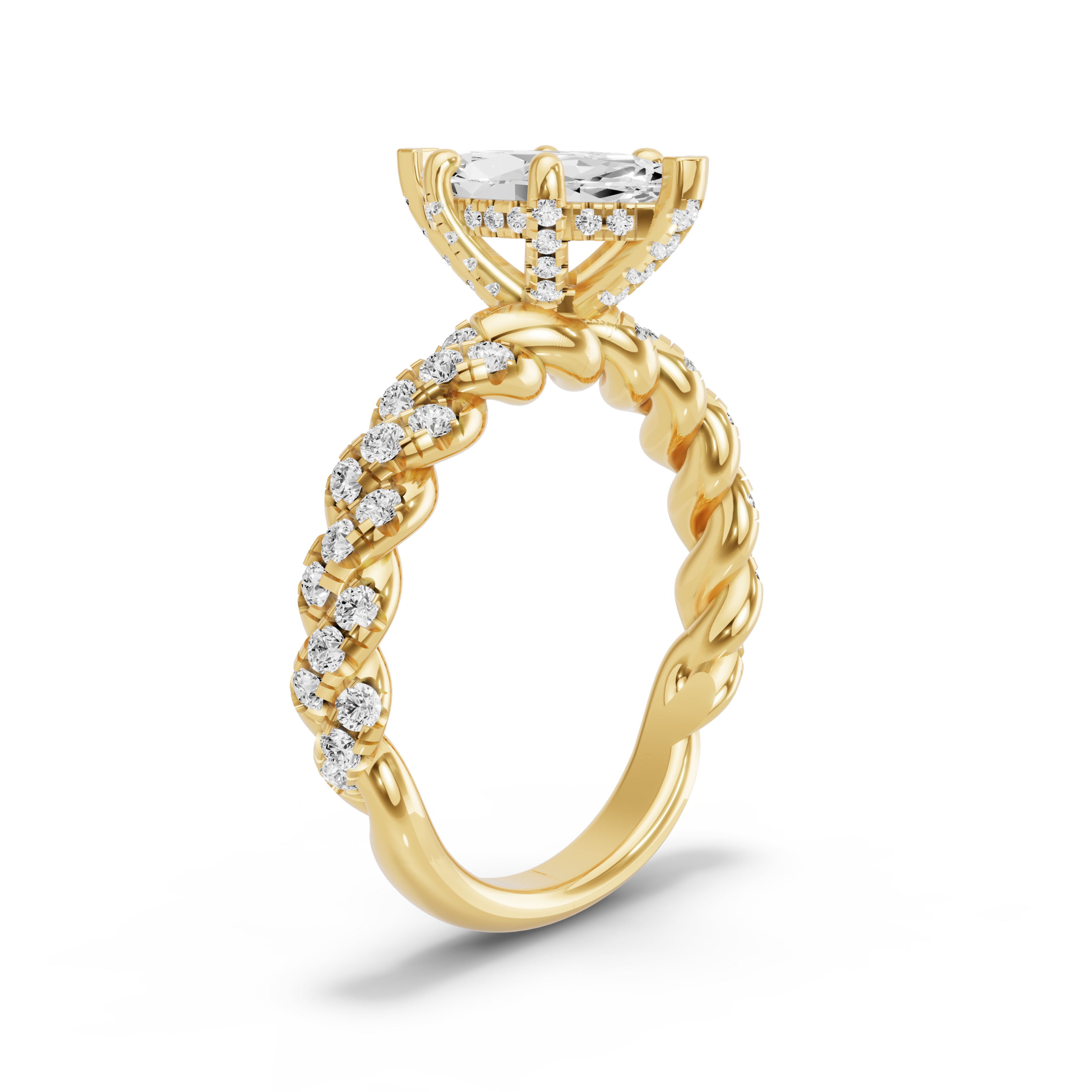 Image for Marquise Pave Basket Ring with Twist Pave band in 18K Yellow Gold
