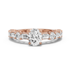 Image for Oval Pave Basket Ring with Alternating Baguette band