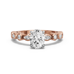 Image for Oval Pave Basket Ring with Alternating Marquise band