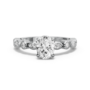 Image for Oval Pave Basket Ring with Alternating Marquise band