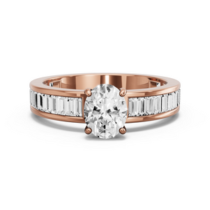 Image for Oval Pave Basket Ring with Baguette Channel band