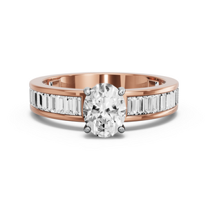 Image for Oval Pave Basket Ring with Baguette Channel band