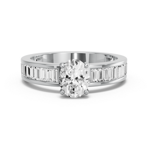 Image for Oval Pave Basket Ring with Baguette Channel band