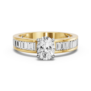 Image for Oval Pave Basket Ring with Baguette Channel band