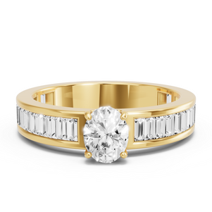 Image for Oval Pave Basket Ring with Baguette Channel band