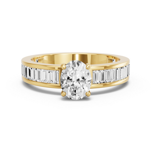Image for Oval Pave Basket Ring with Baguette Channel band