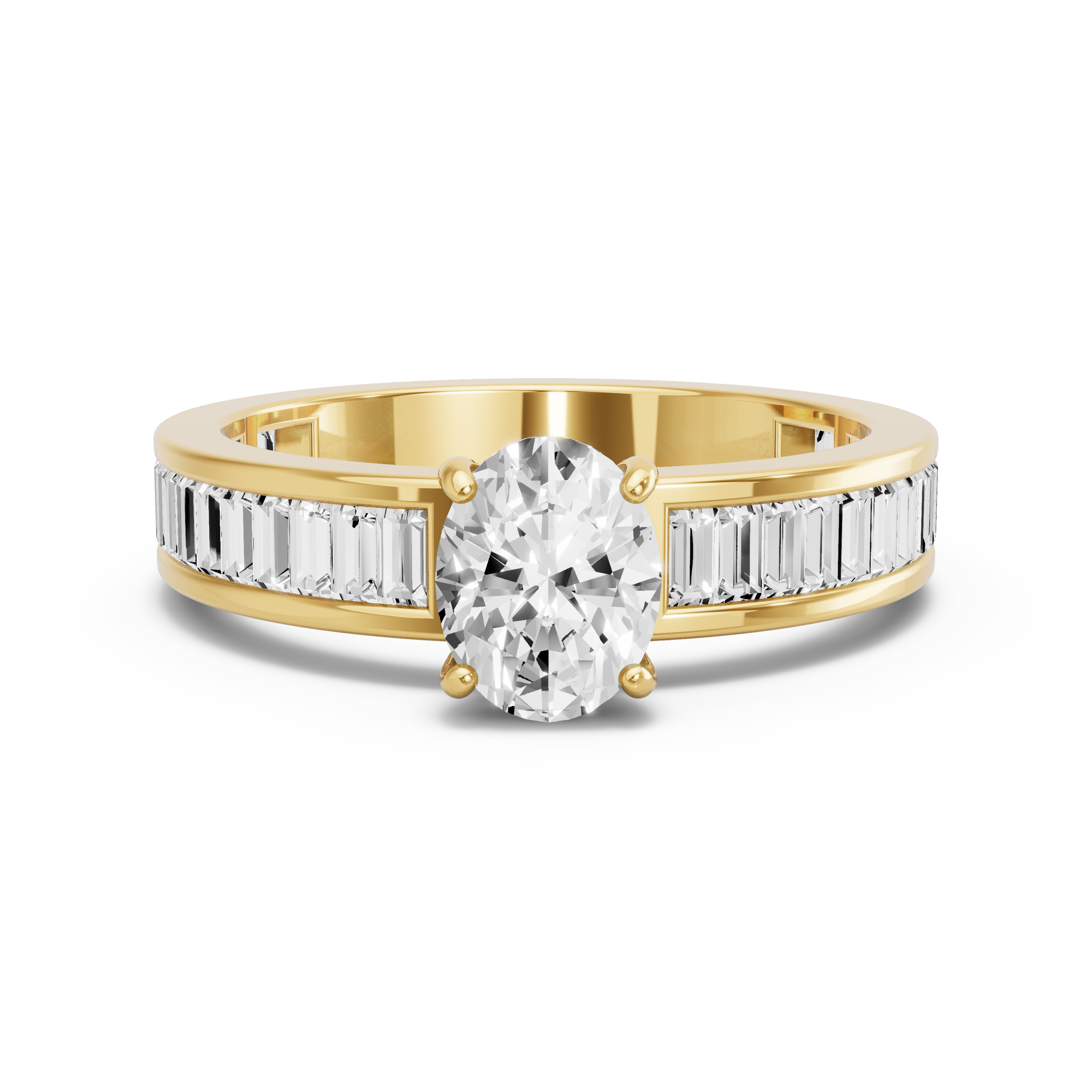Image for Oval Pave Basket Ring with Baguette Channel band in 10K Yellow Gold