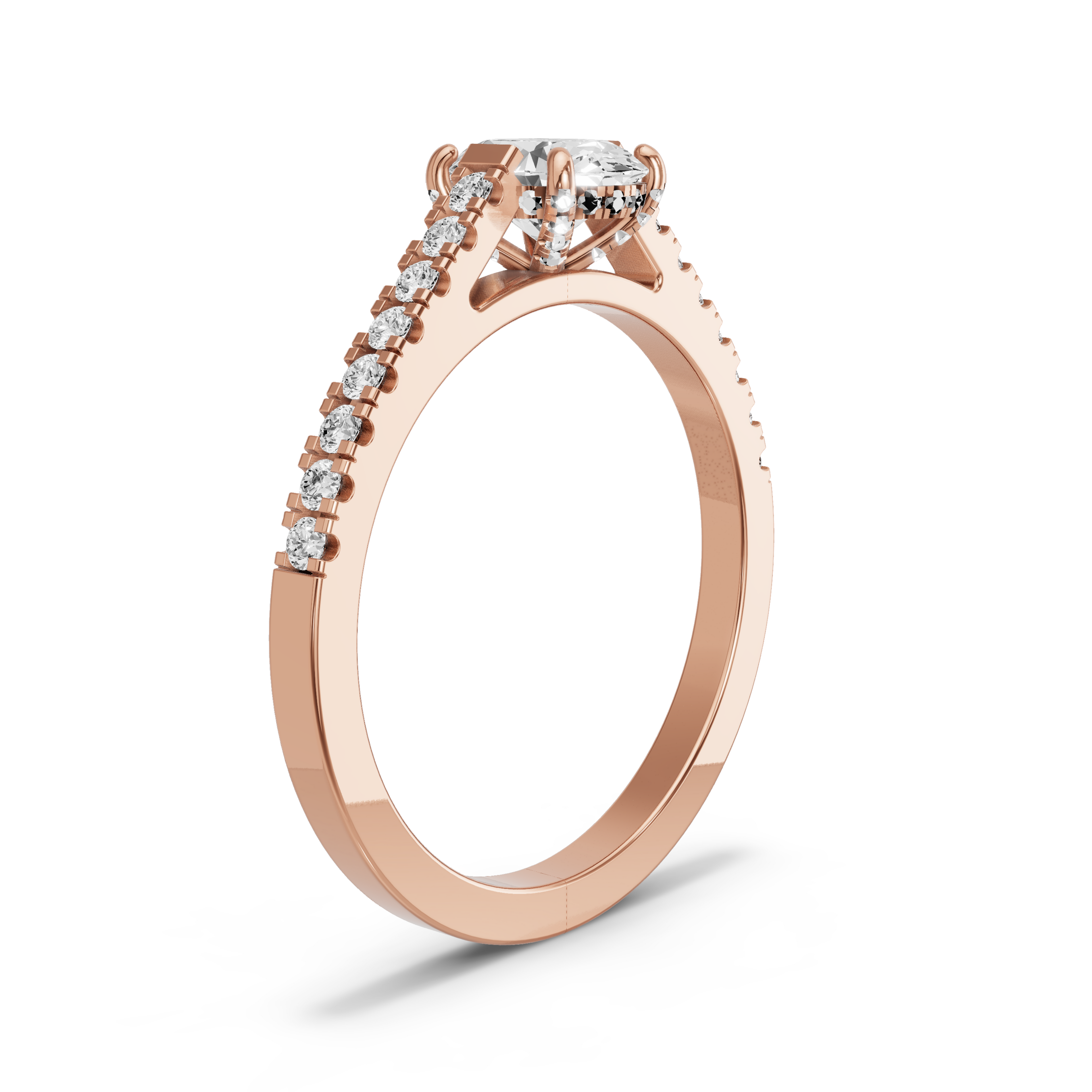 Image for Oval Pave Basket Ring with Cathedral Pave band in 14K Rose Gold
