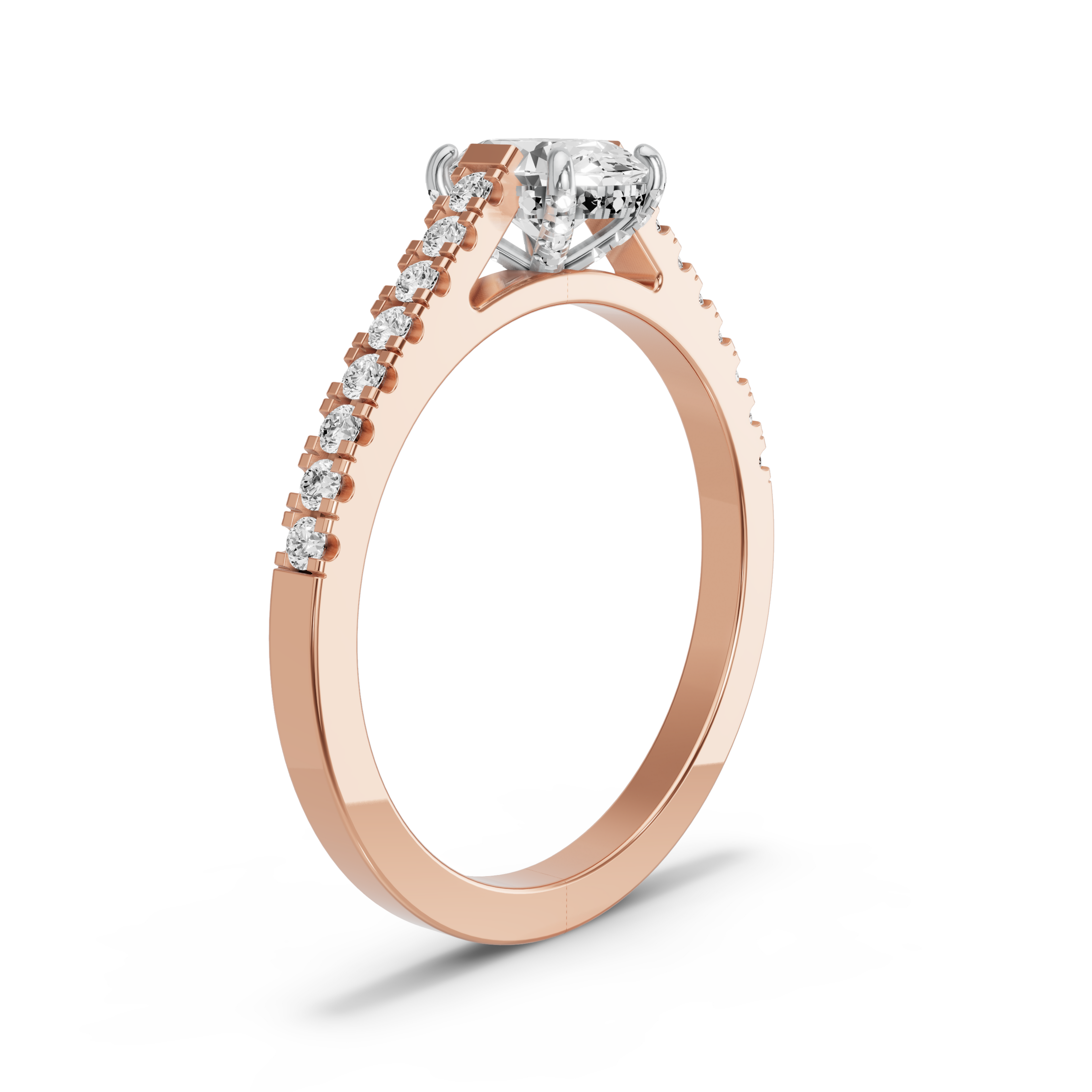 Image for Oval Pave Basket Ring with Cathedral Pave band in 10K Two Tone Rose Gold