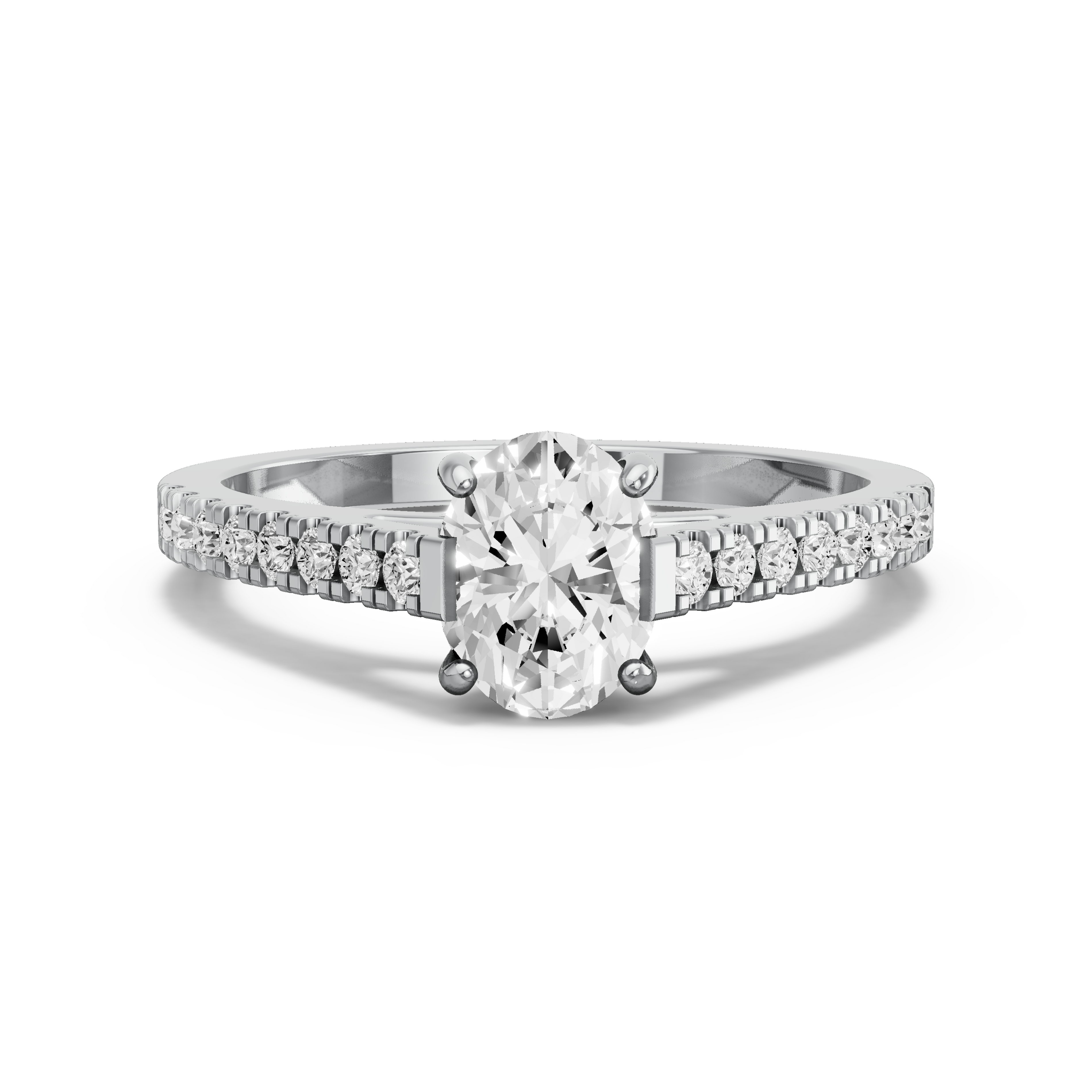 Image for Oval Pave Basket Ring with Cathedral Pave band in 18K White Gold