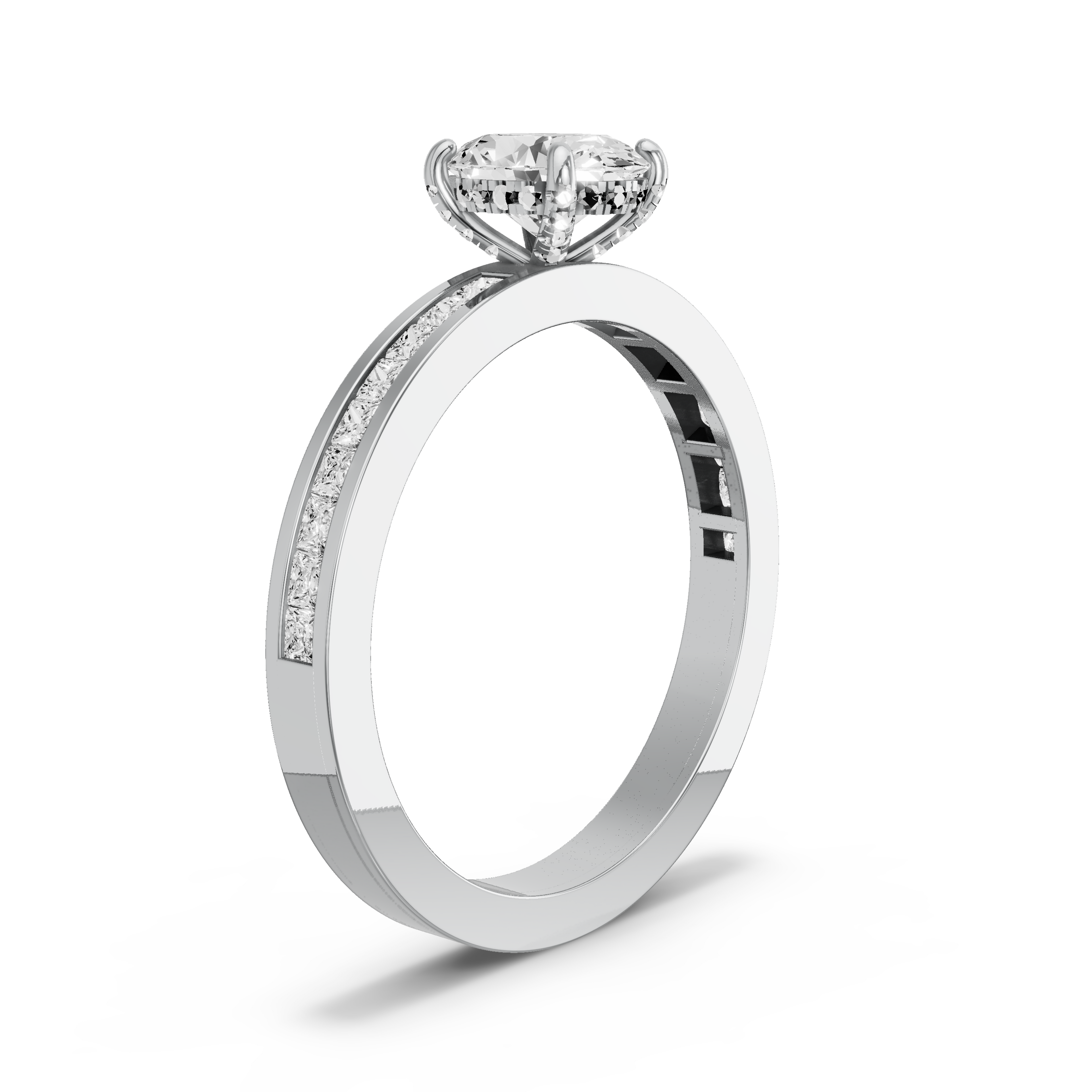 Image for Oval Pave Basket Ring with Channel band in 18K White Gold
