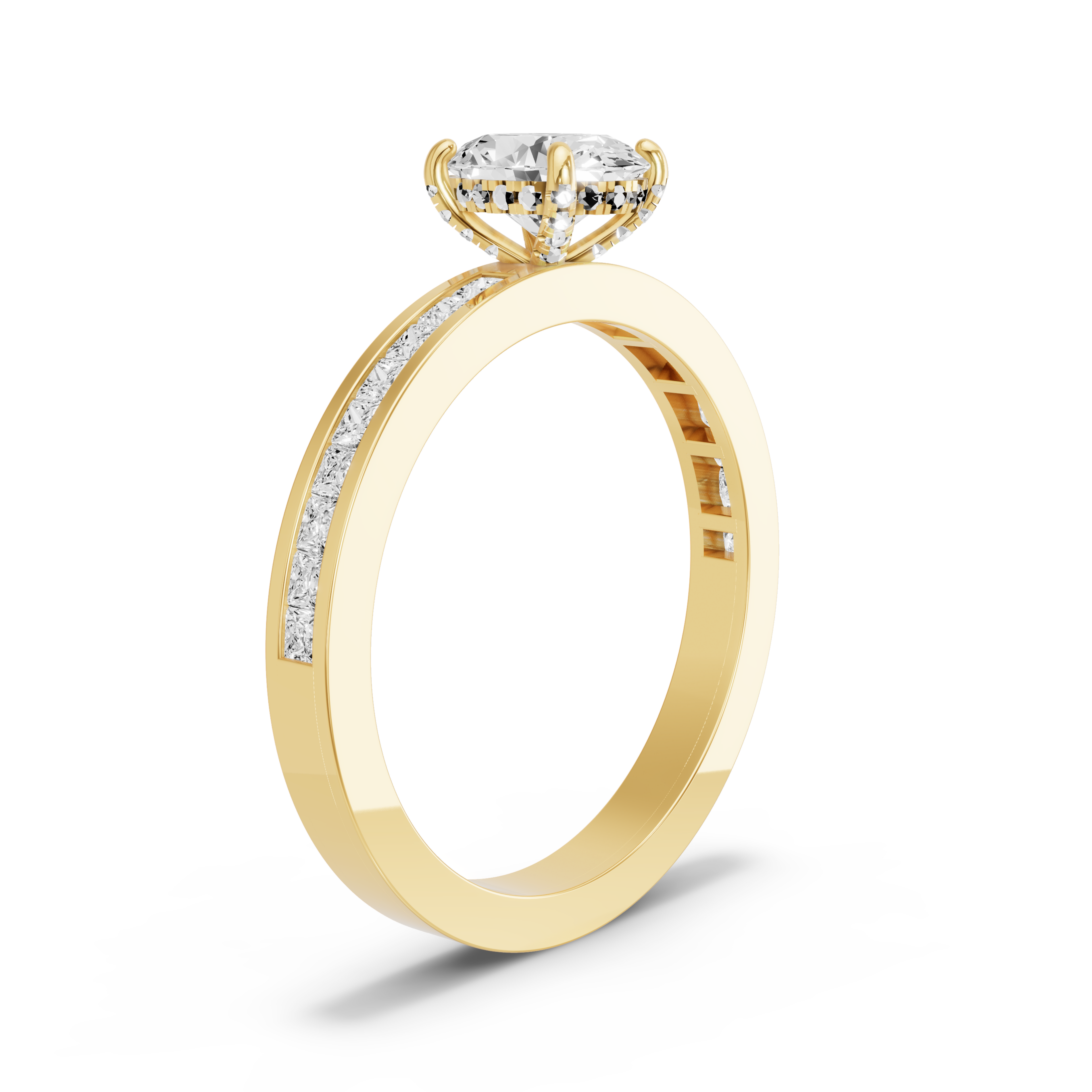 Image for Oval Pave Basket Ring with Channel band in 14K Yellow Gold