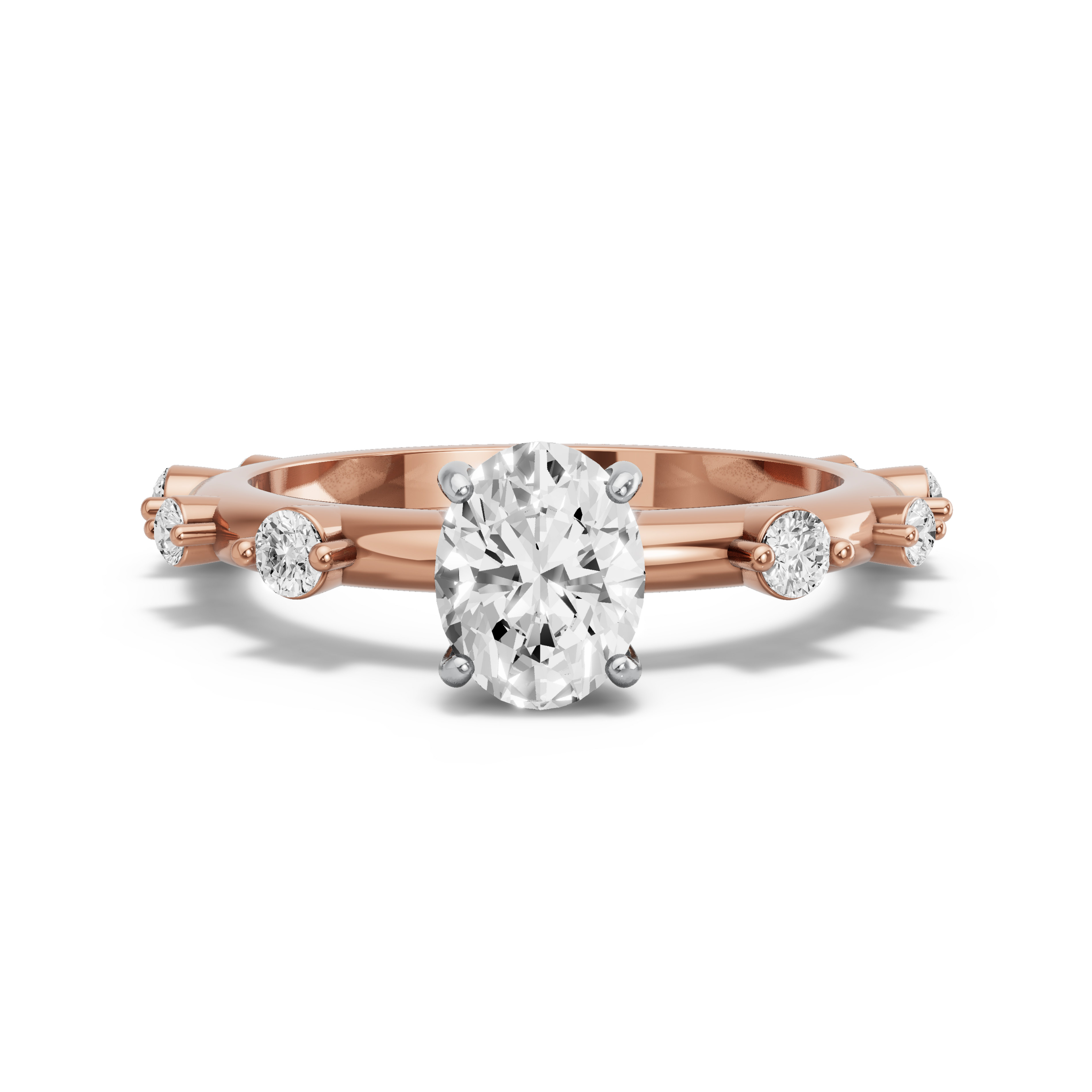 Image for Oval Pave Basket Ring with Floating Station band in 10K Two Tone Rose Gold