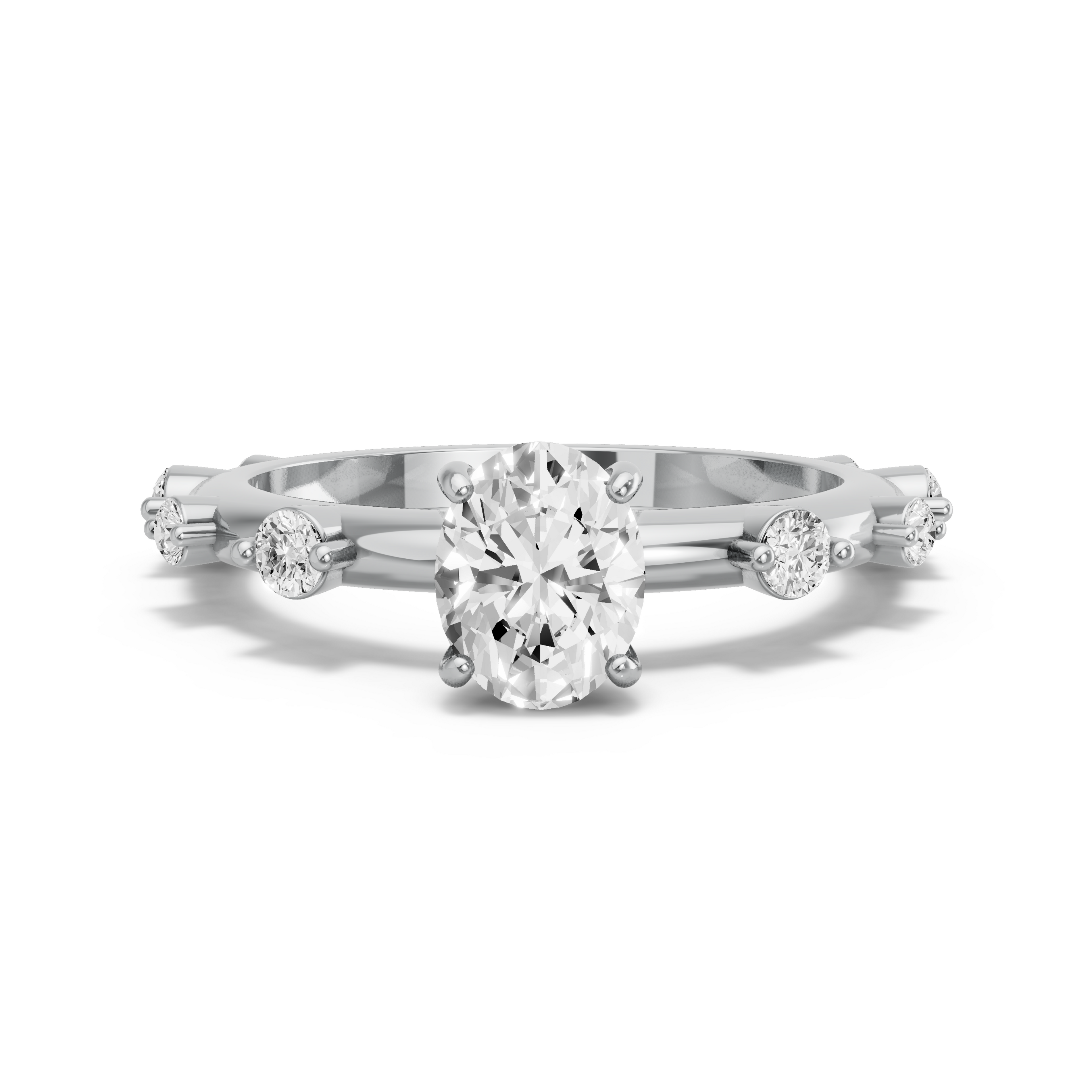 Image for Oval Pave Basket Ring with Floating Station band in 10K White Gold