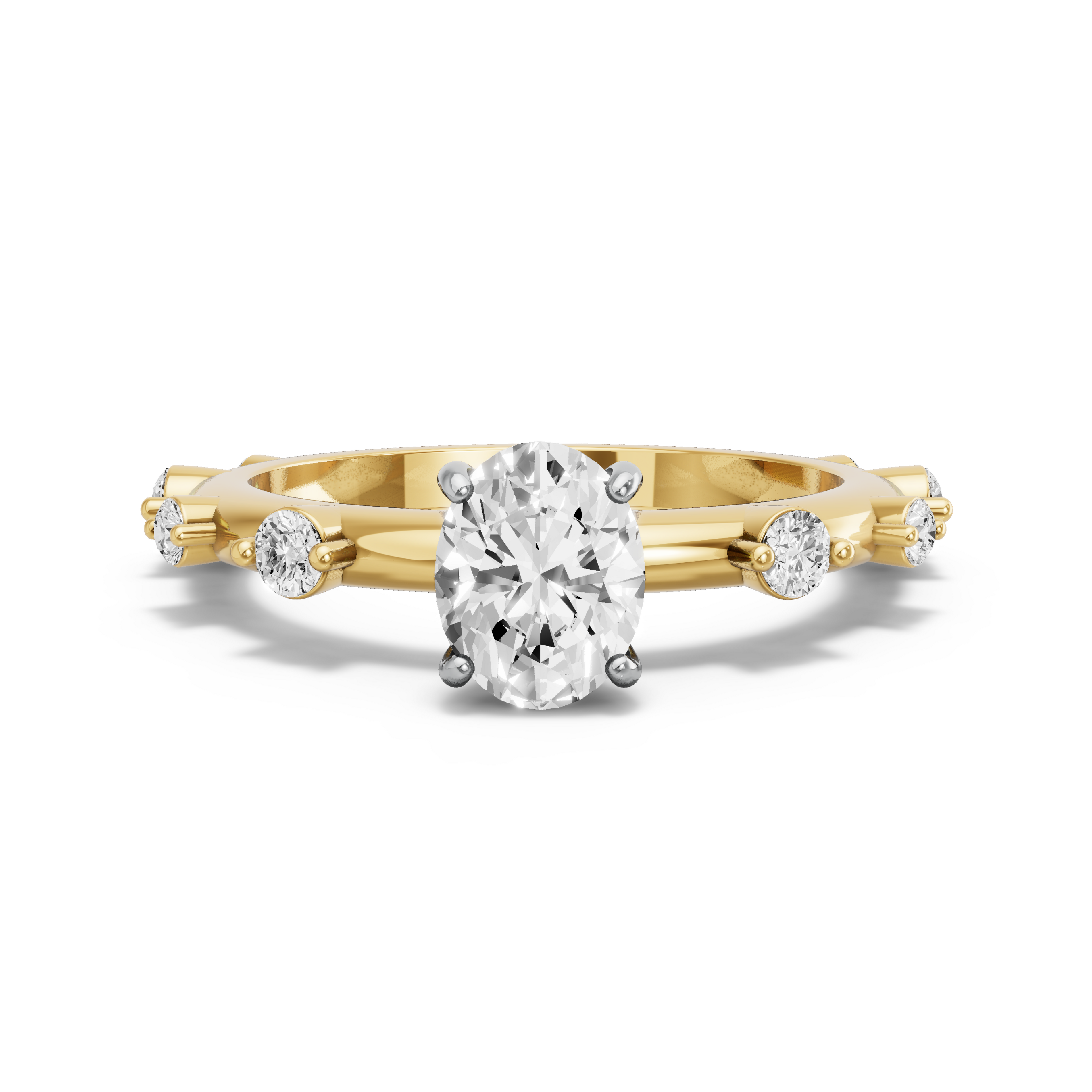 Image for Oval Pave Basket Ring with Floating Station band in 10K Two Tone Yellow Gold