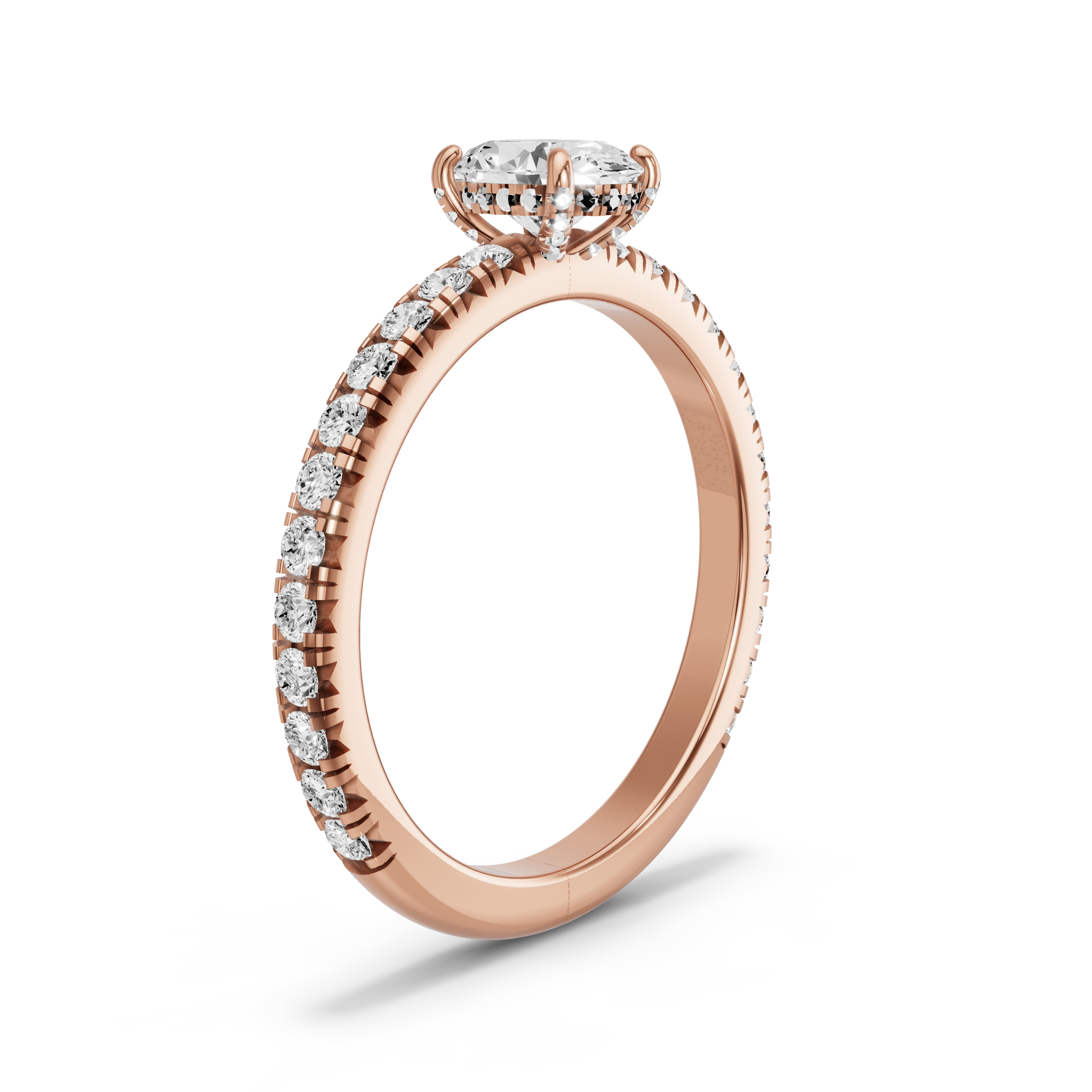 Image for Oval Pave Basket Ring with French Pave band in 10K Rose Gold