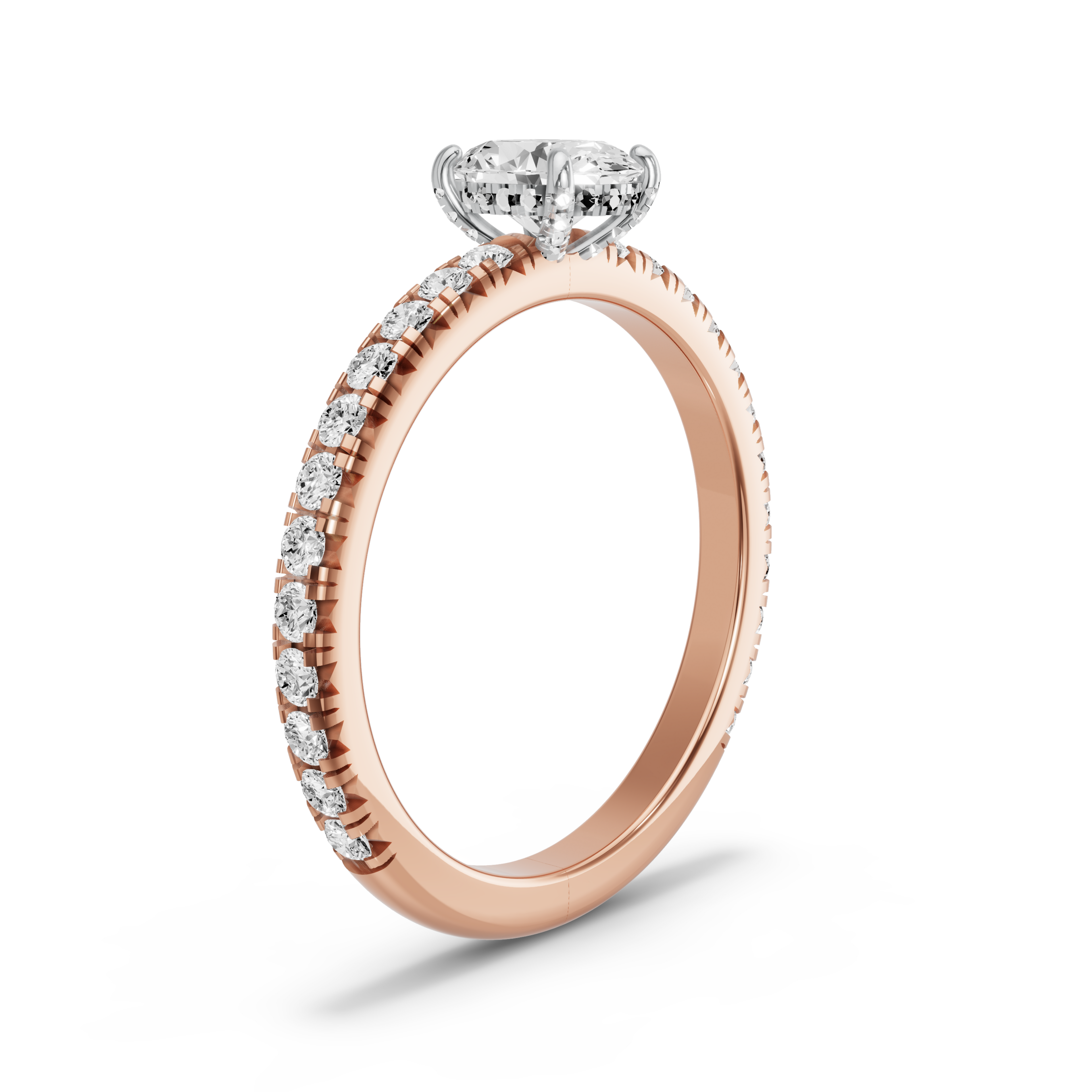Image for Oval Pave Basket Ring with French Pave band in 18K Two Tone Rose Gold