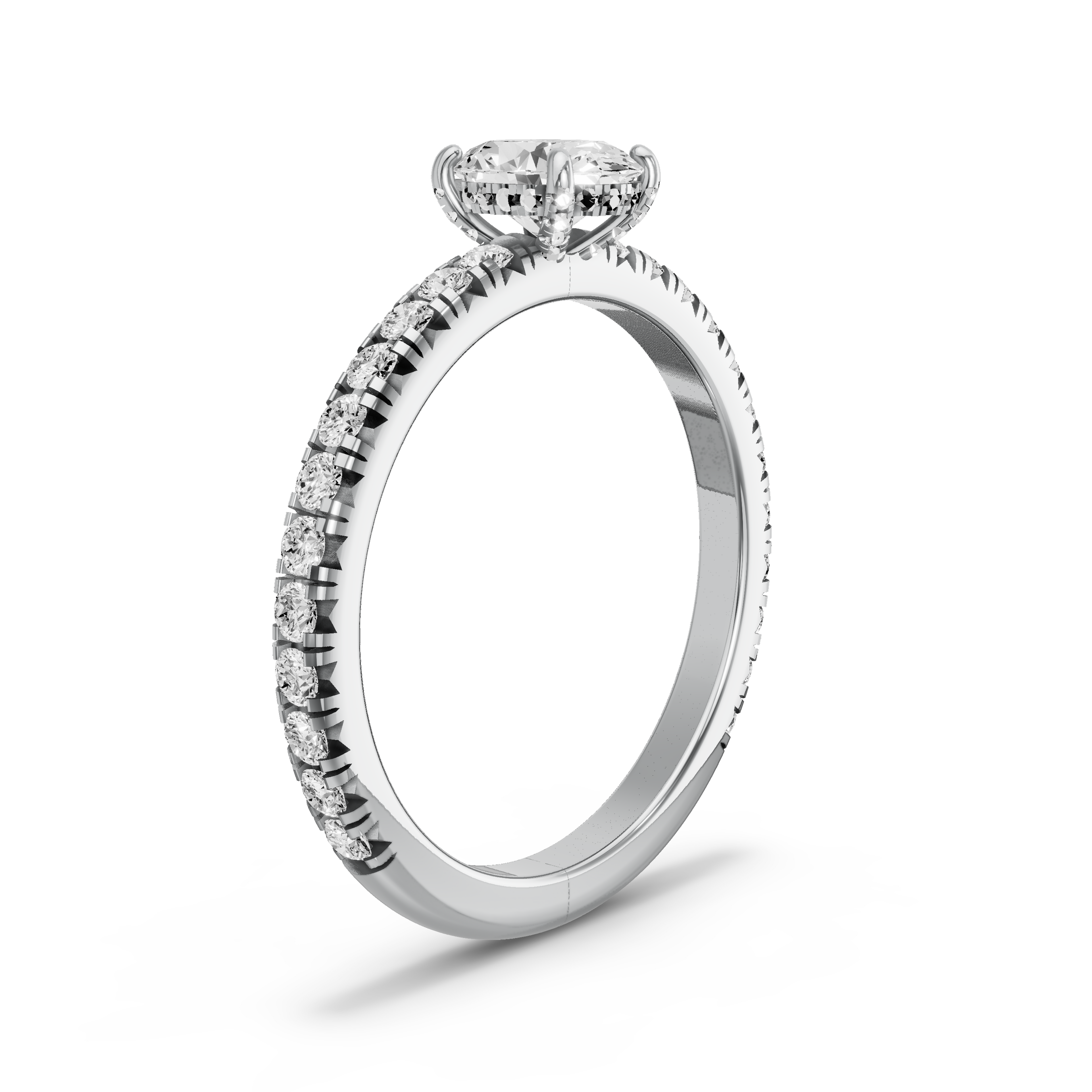 Image for Oval Pave Basket Ring with French Pave band in 18K White Gold