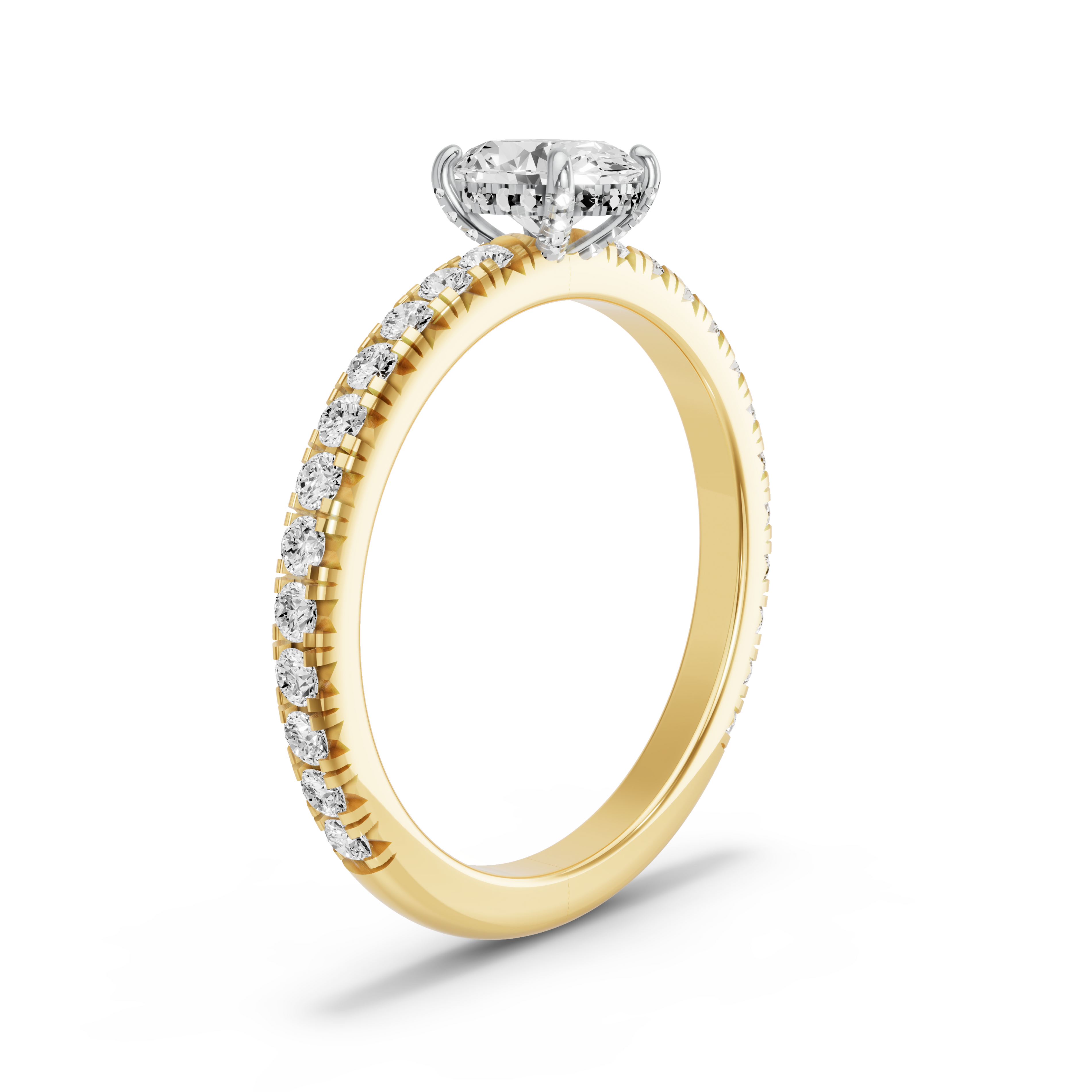 Image for Oval Pave Basket Ring with French Pave band in 18K Two Tone Yellow Gold